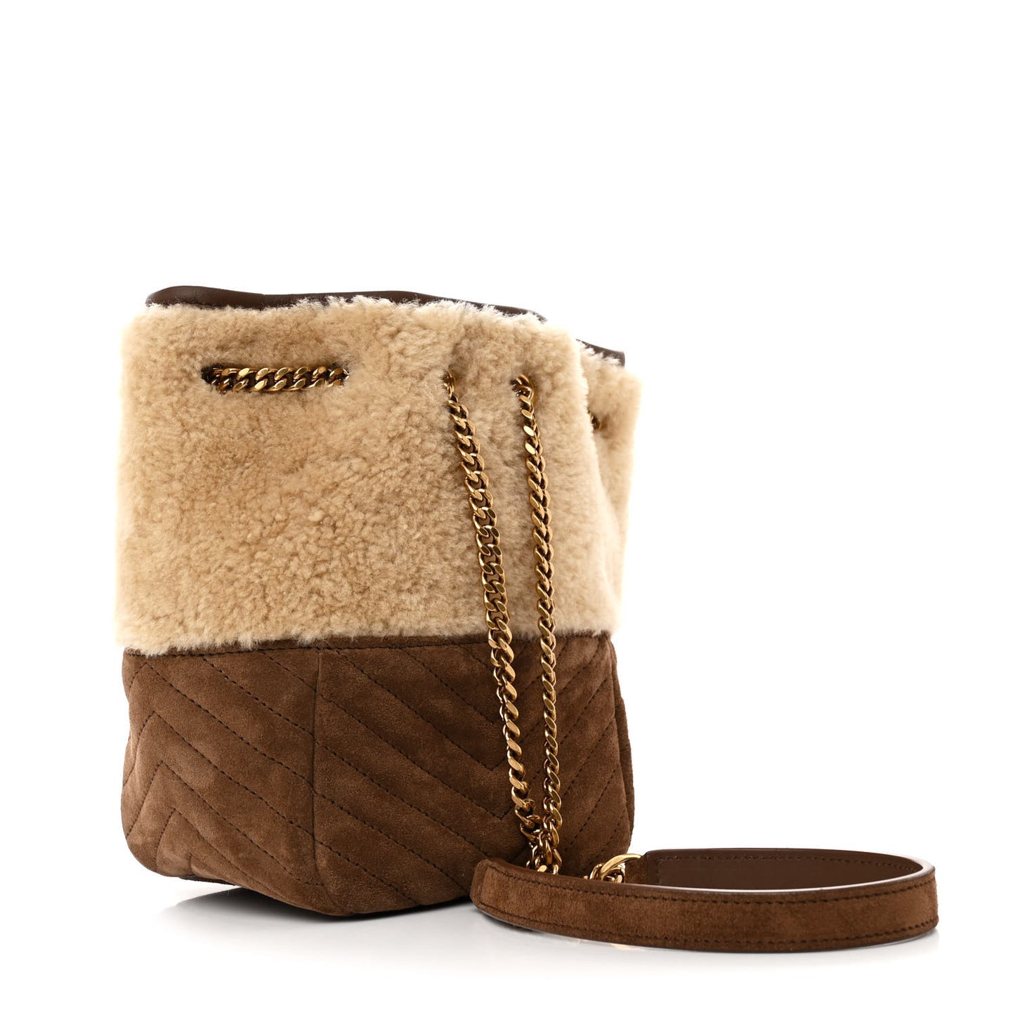 Shearling Suede Monogram Joe Nano Bucket Bag Natural Beige