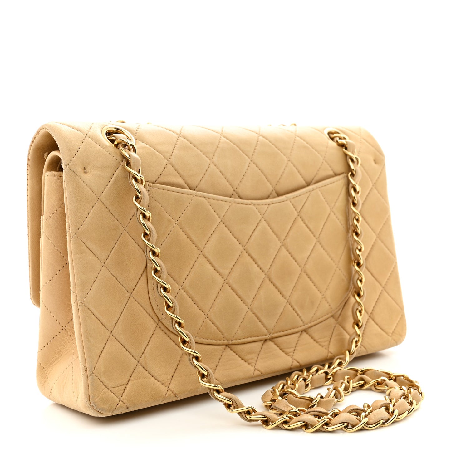 Lambskin Quilted Medium Double Flap Beige