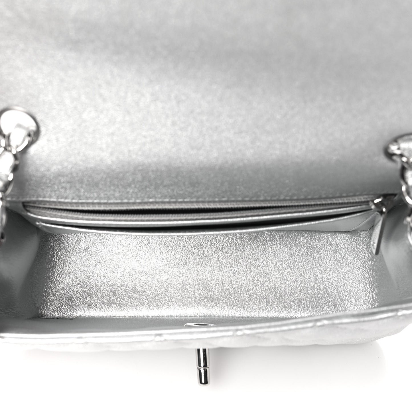 Metallic Lambskin Quilted Mini Rectangular Flap Silver