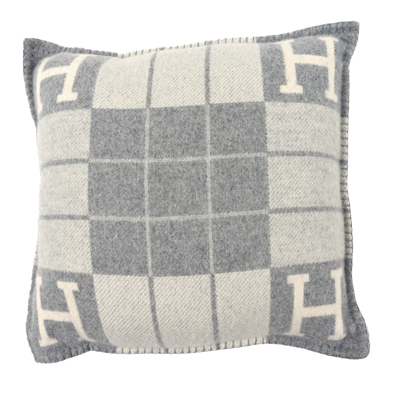Hermes Wool Cashmere Avalon III Pillow PM Ecru Gris Clair 1968244