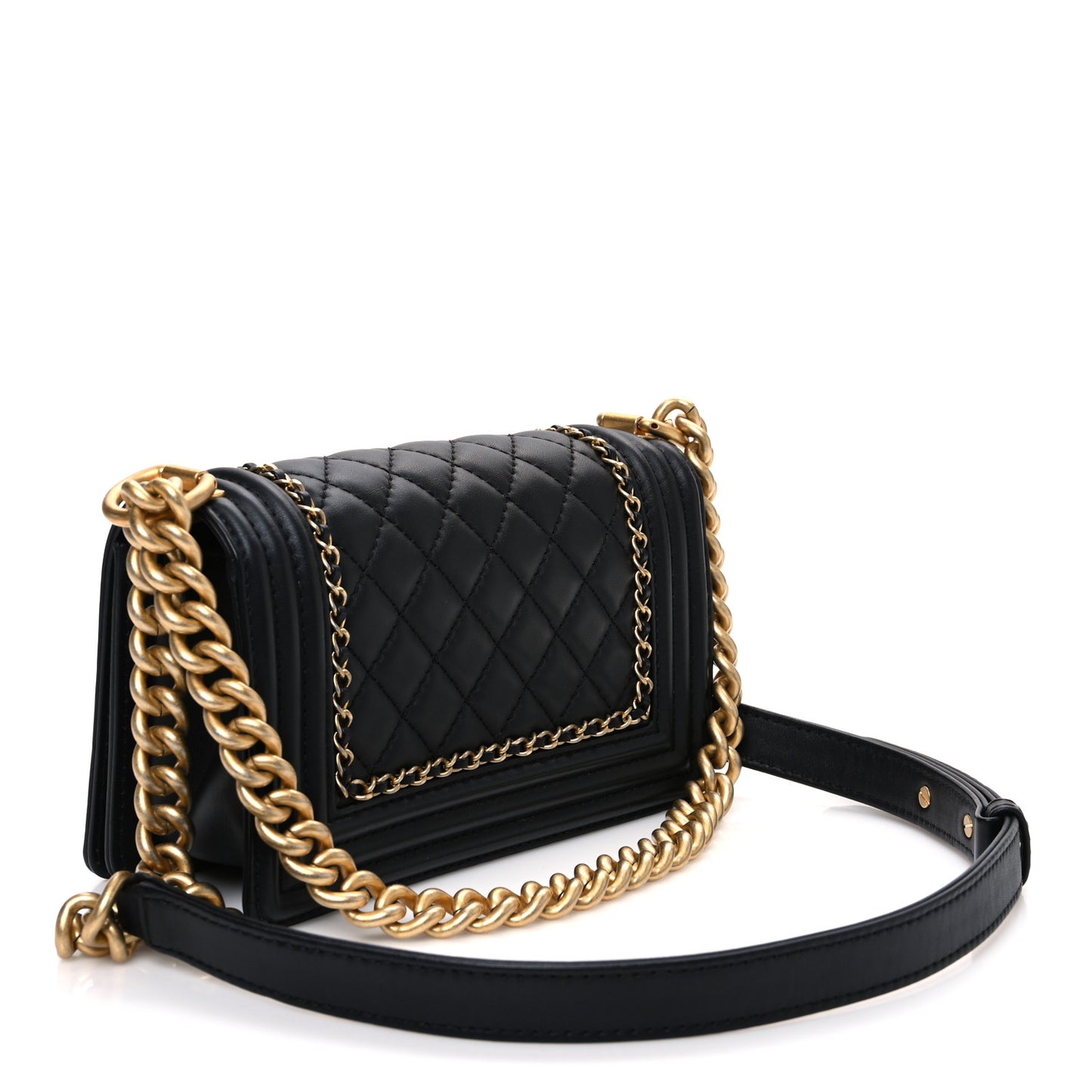 Lambskin Quilted Small Chain Around Boy Flap Black