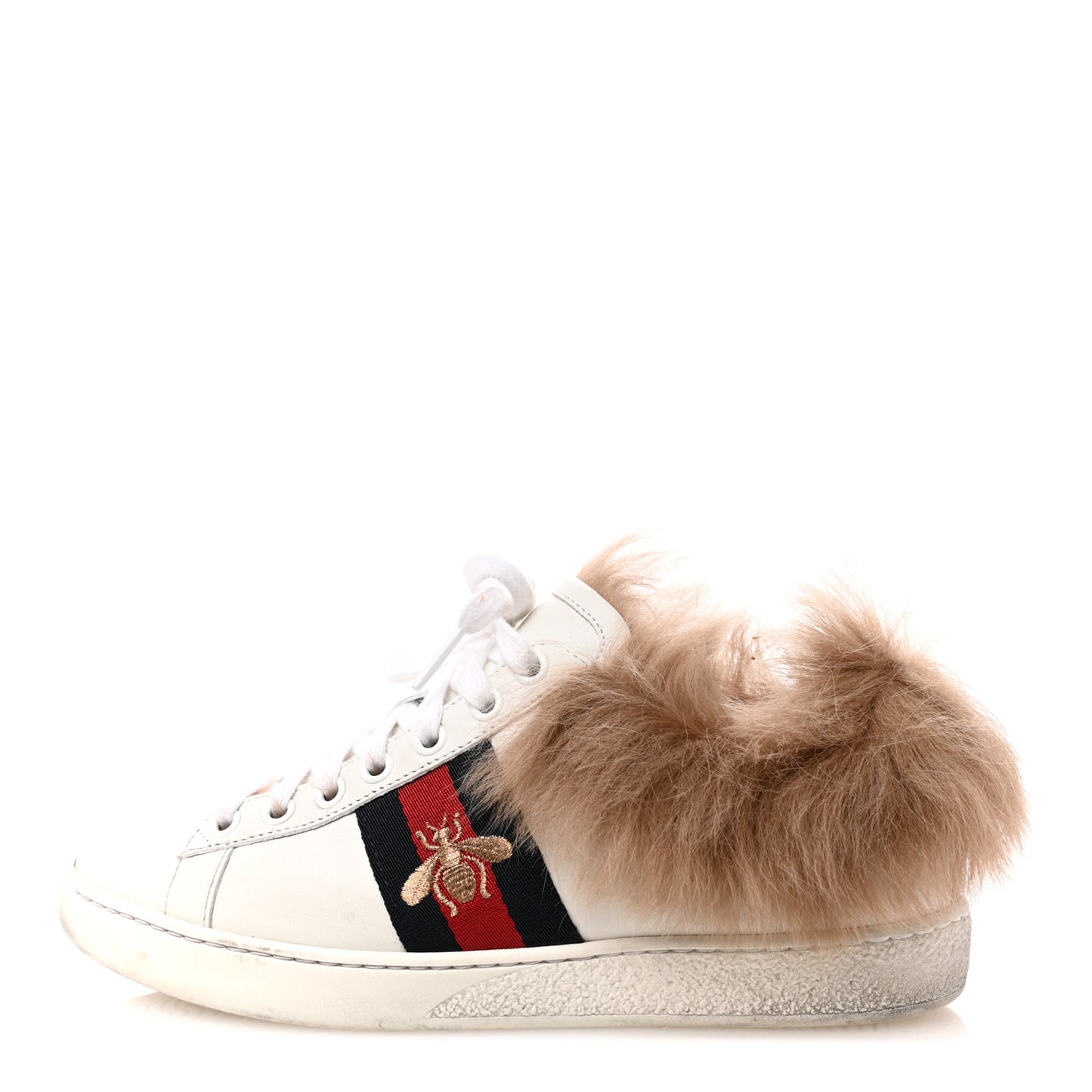Calfskin Wool Web Bee Embroidered Womens Ace Sneakers 35.5 White