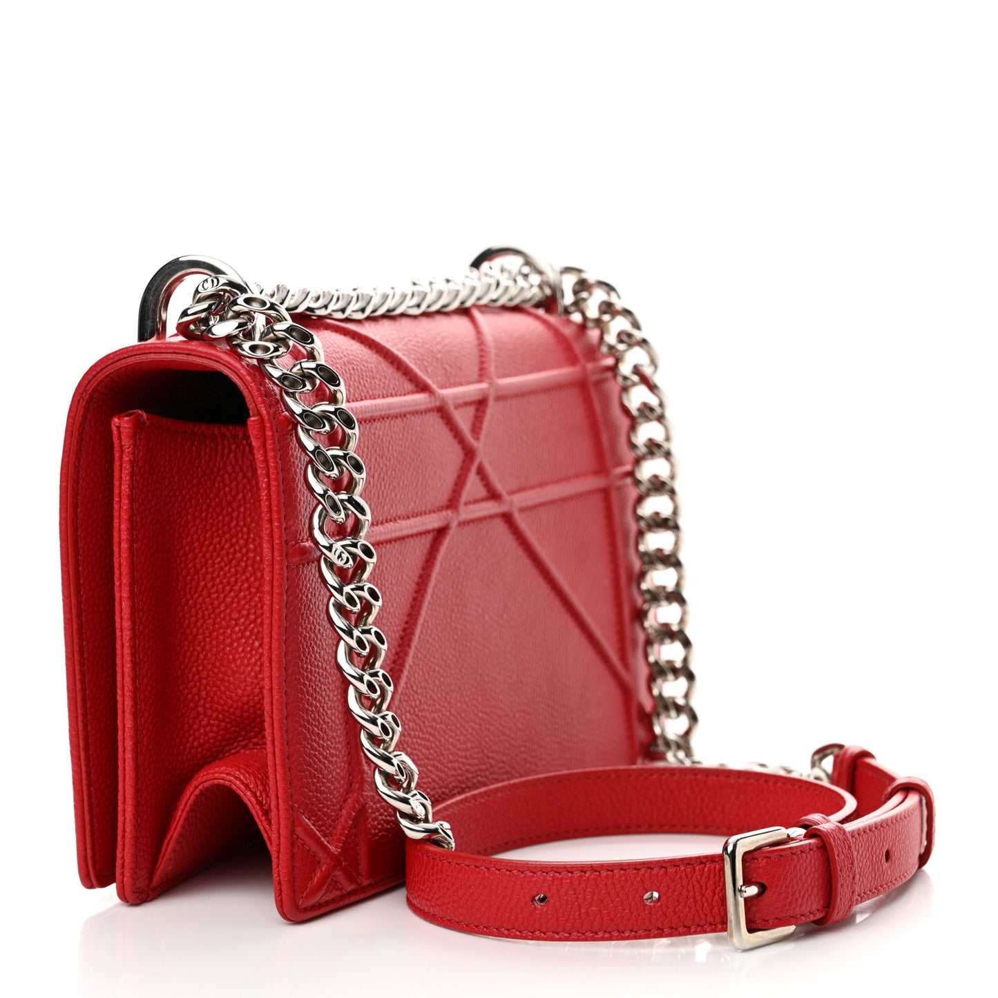 Grained Calfskin Small Diorama Flap Bag Red