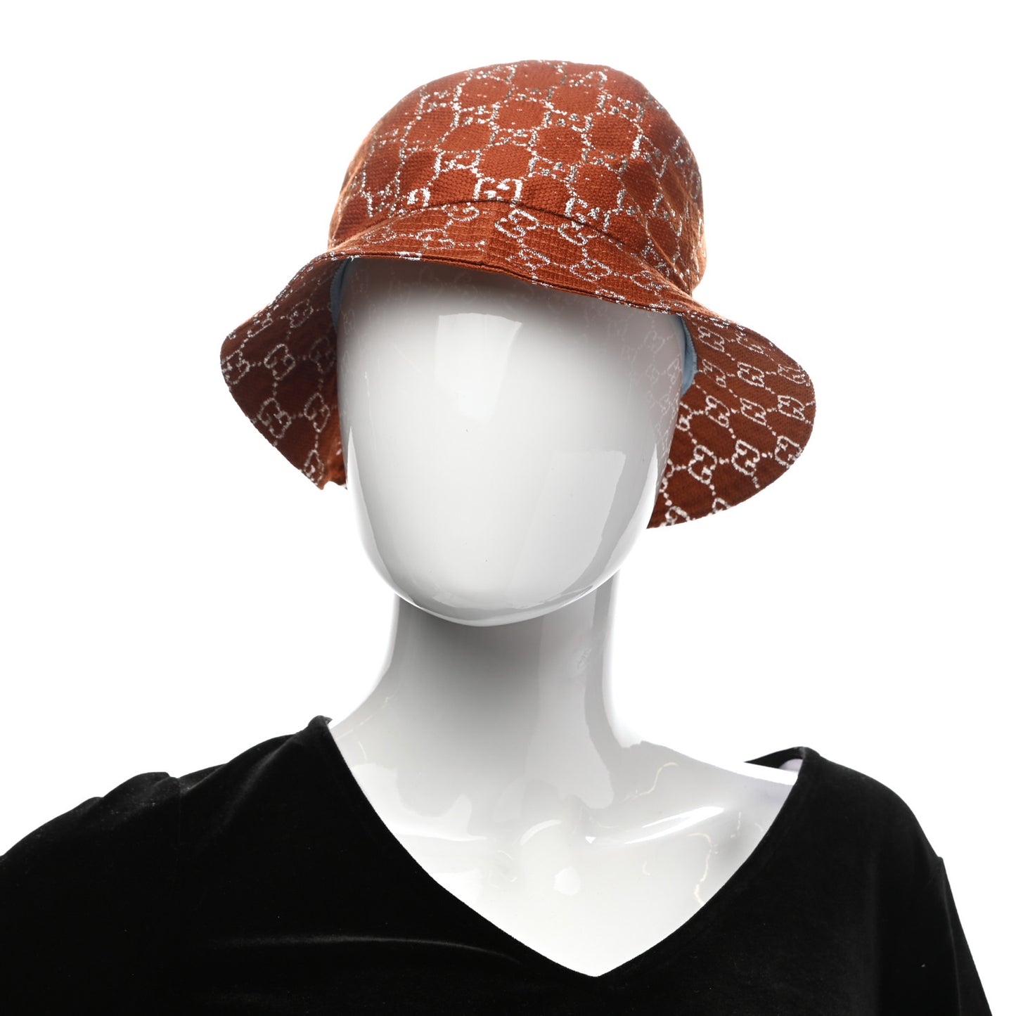 Canvas Lame GG Monogram Bucket Hat S Burnt Orange Silver