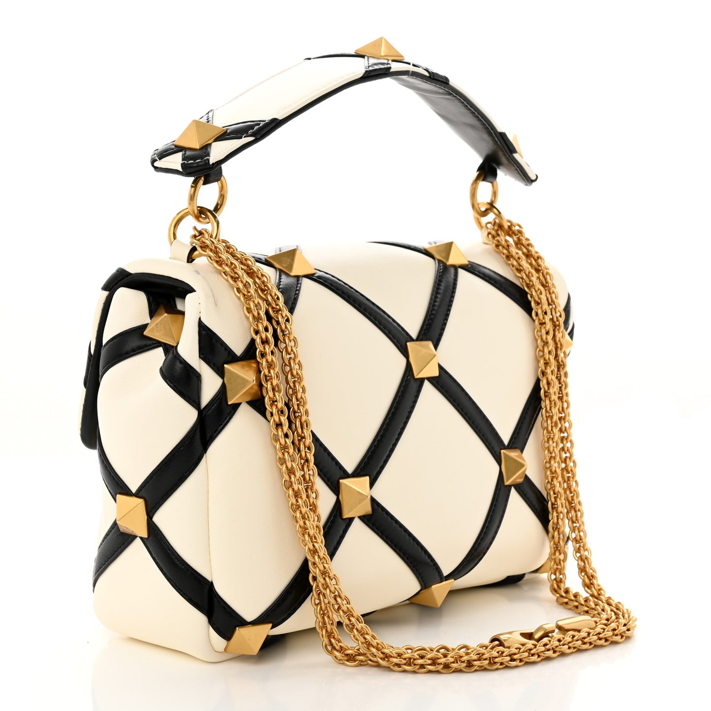 Nappa Large Roman Stud Shoulder Bag Ivory Black