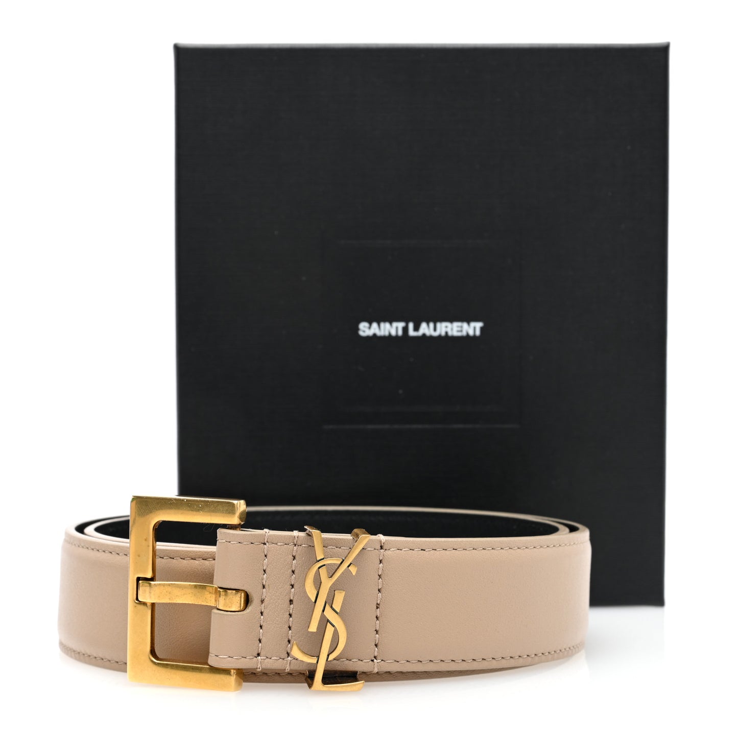 Smooth Calfskin Monogram Square Buckle Belt 70 28 Dark Beige