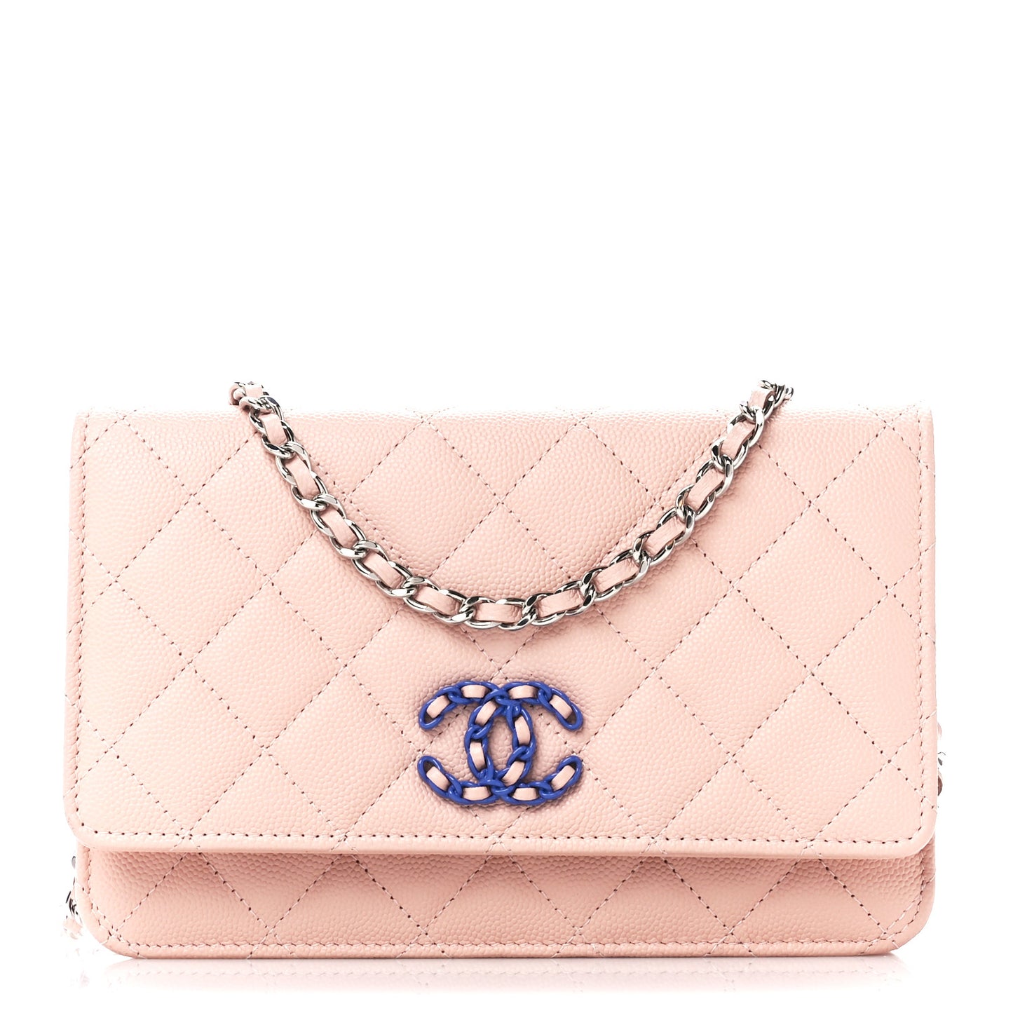 Caviar Quilted Wallet on Chain WOC Beige Blue