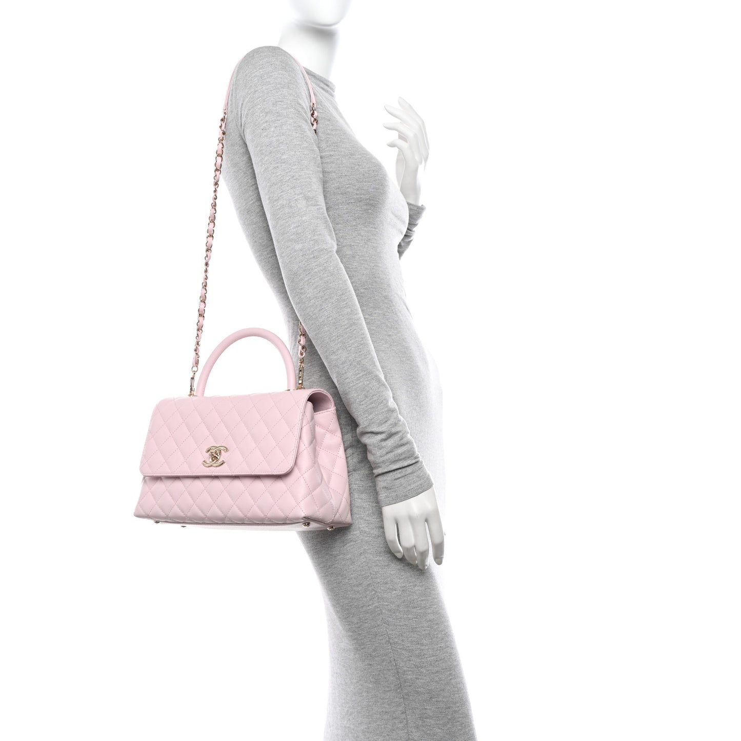 Caviar Quilted Small Coco Handle Flap Light Pink