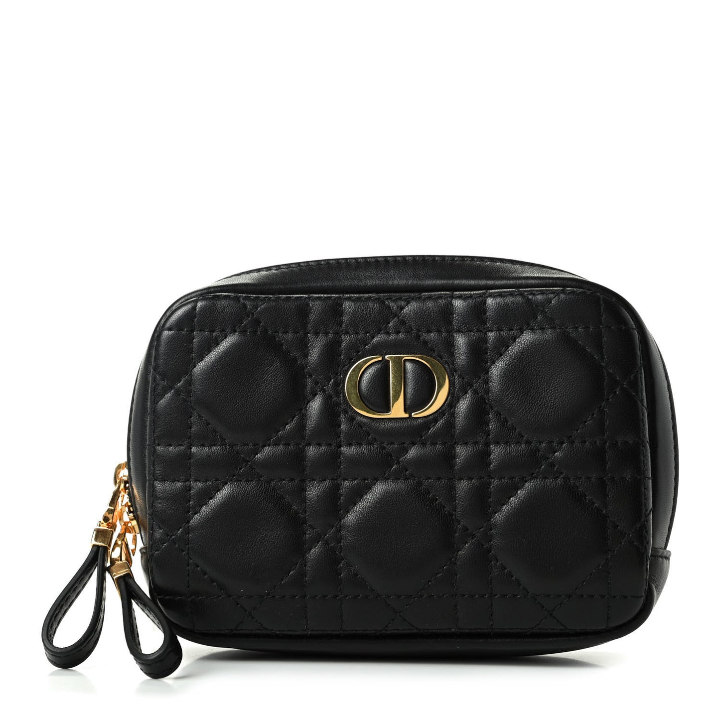Lambskin Cannage Small Caro Zipped Pouch Black