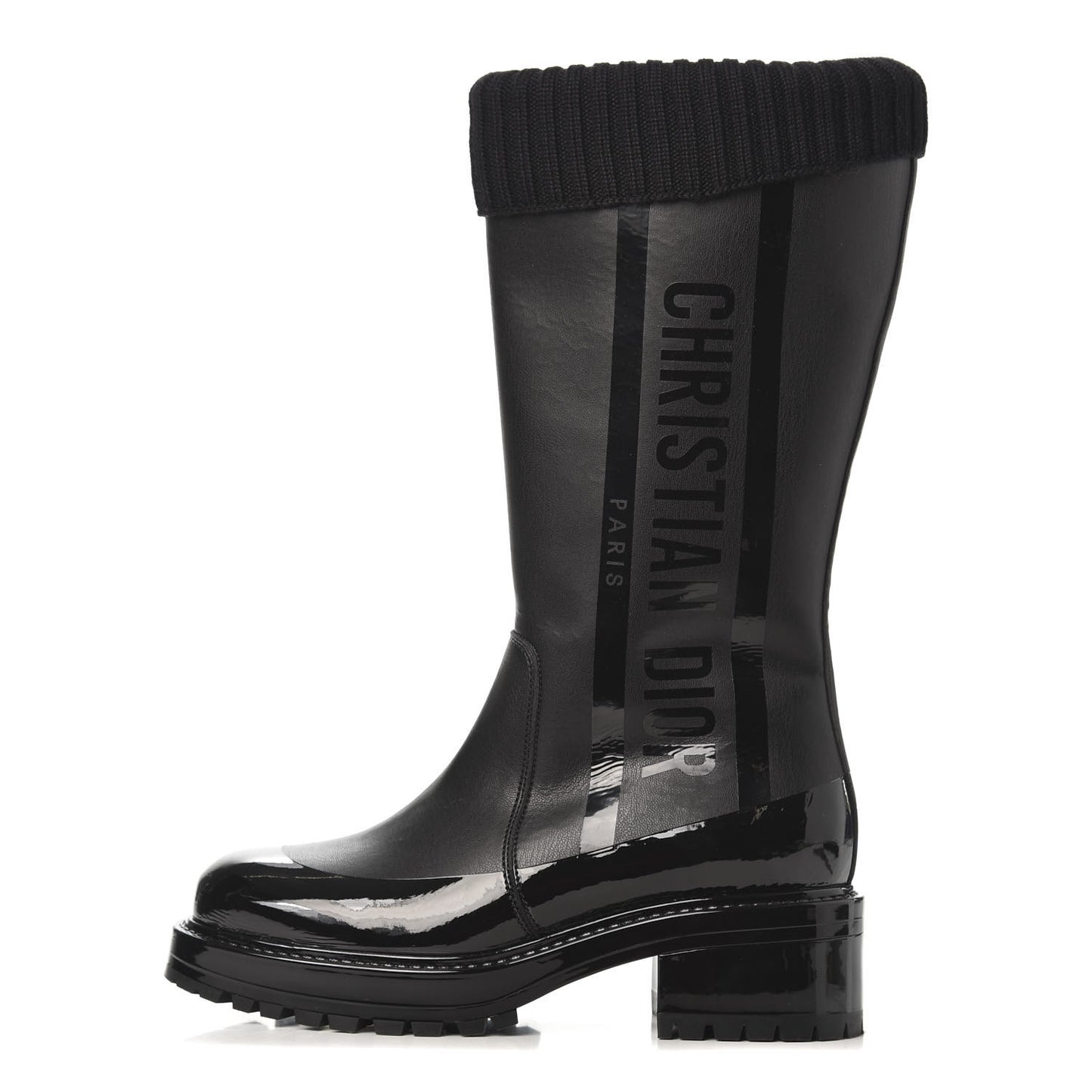 Shiny Rubber Calfskin Tall Boot 38 Black