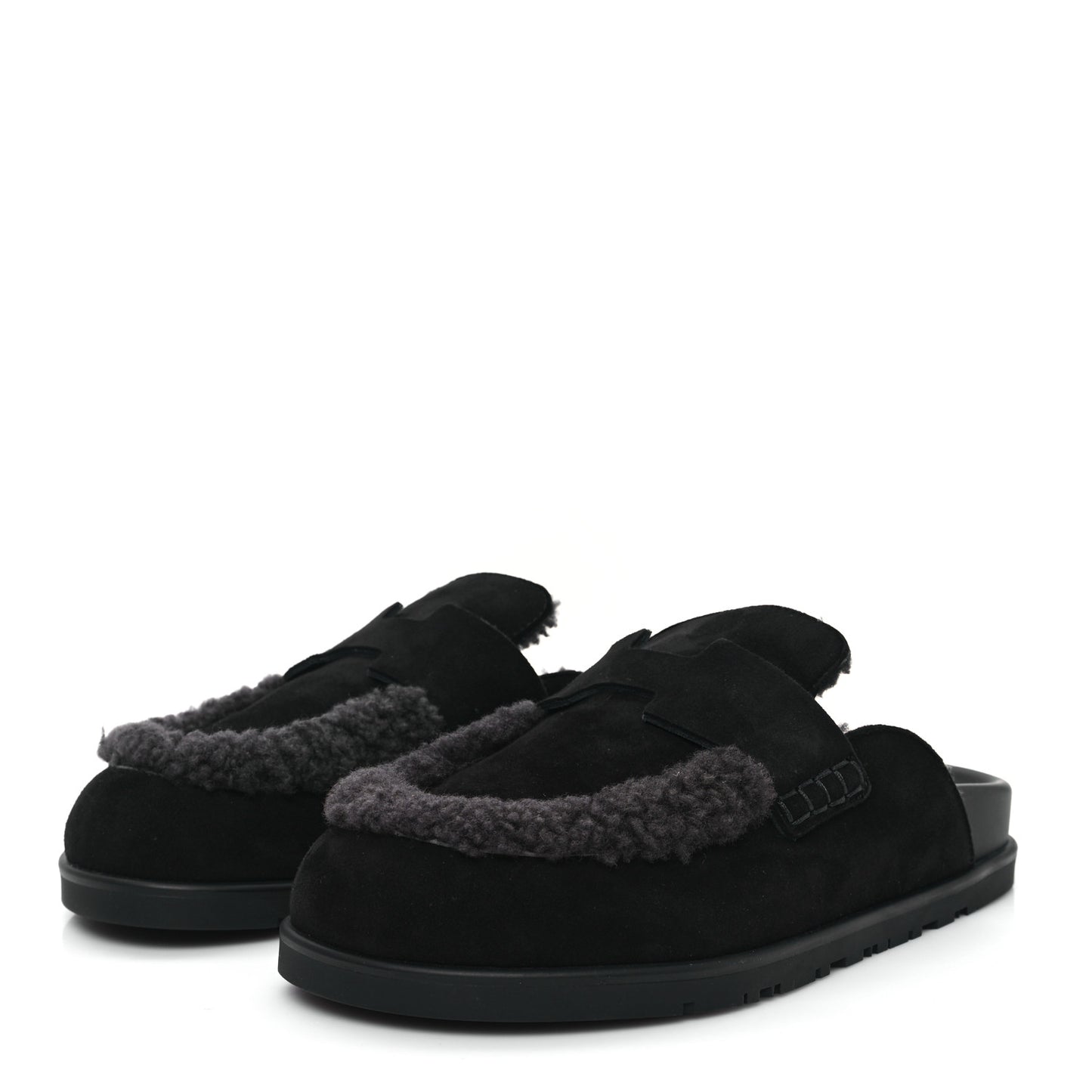 Suede Goatskin Shearling Go Mules 36 Black