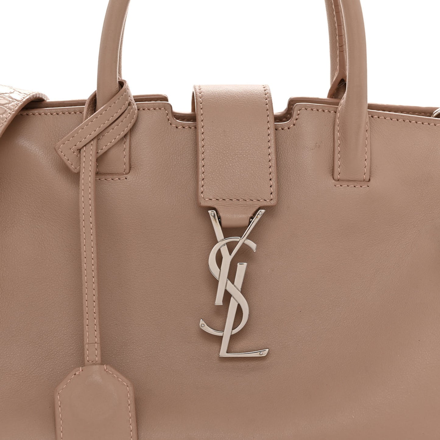 Calfskin Crocodile Embossed Baby Monogram Downtown Cabas Dark Beige