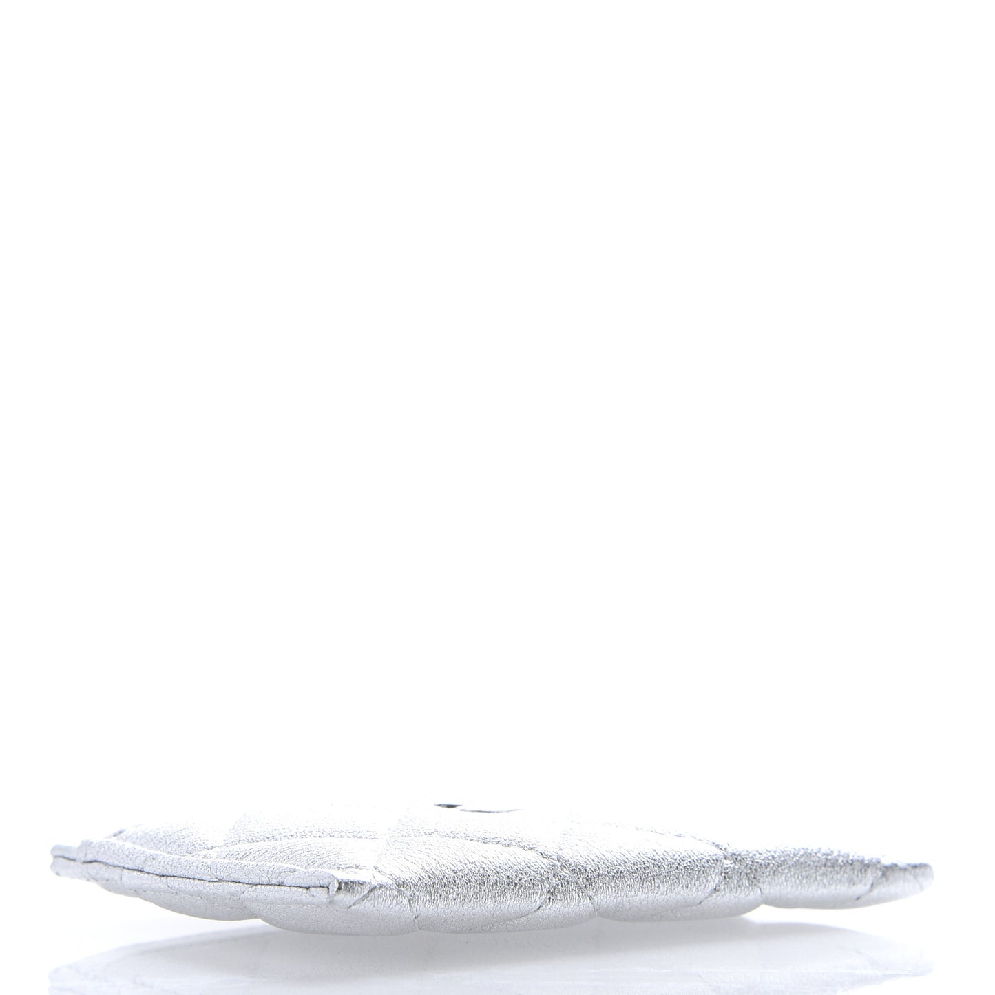 Metallic Lambskin Quilted Card Holder Silver