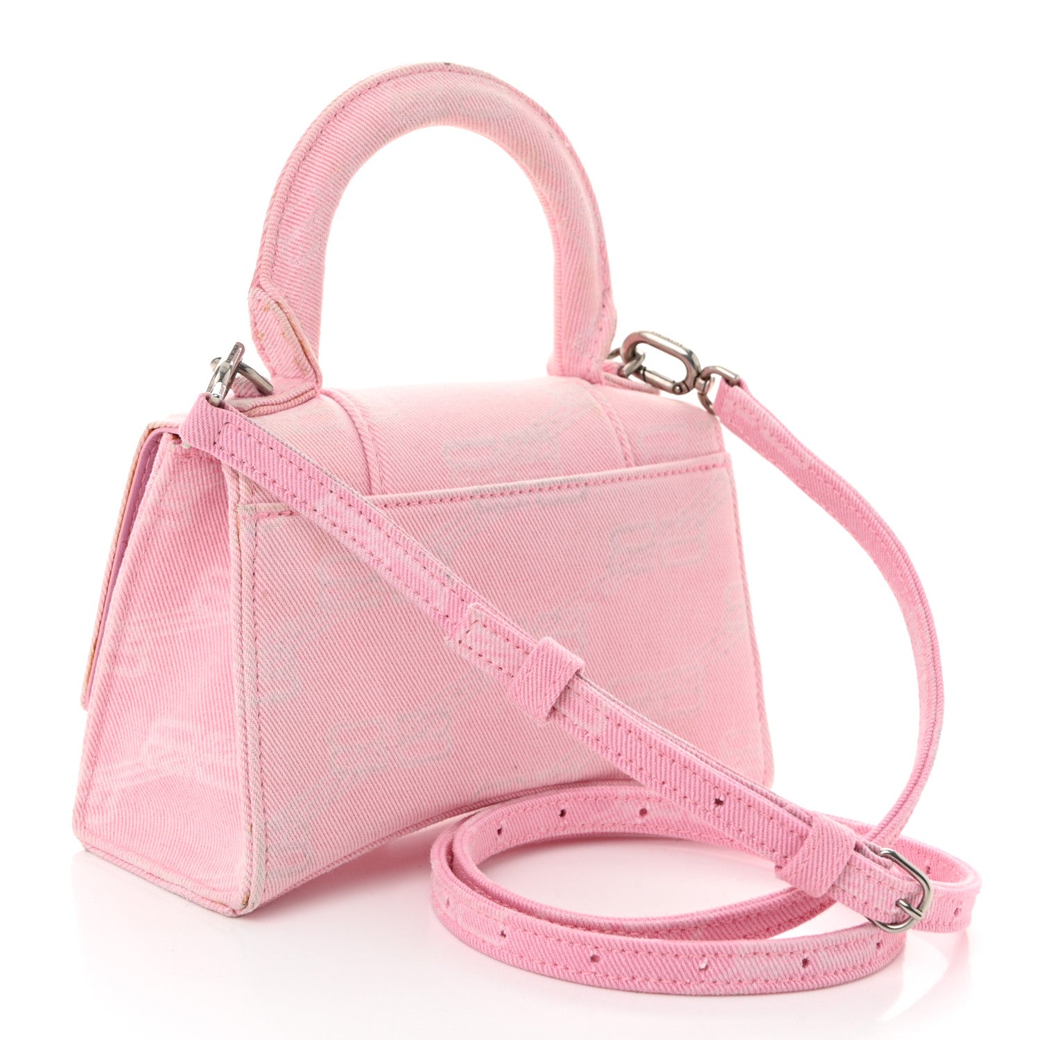 Balenciaga Washed Denim BB Monogram Hourglass Top Handle Bag XS Pink 3 of 13