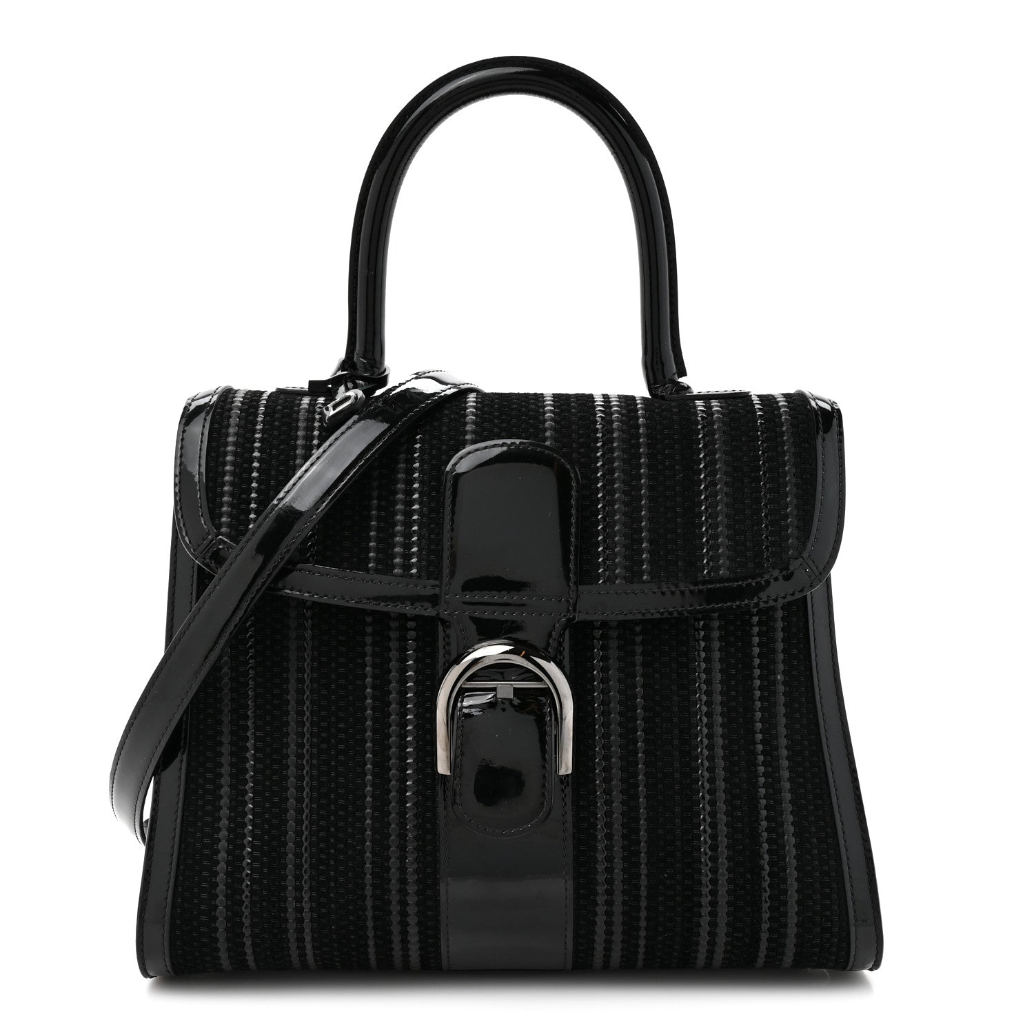 Delvaux Canvas Patent Calfskin MM Brillant Satchel Black 1857762