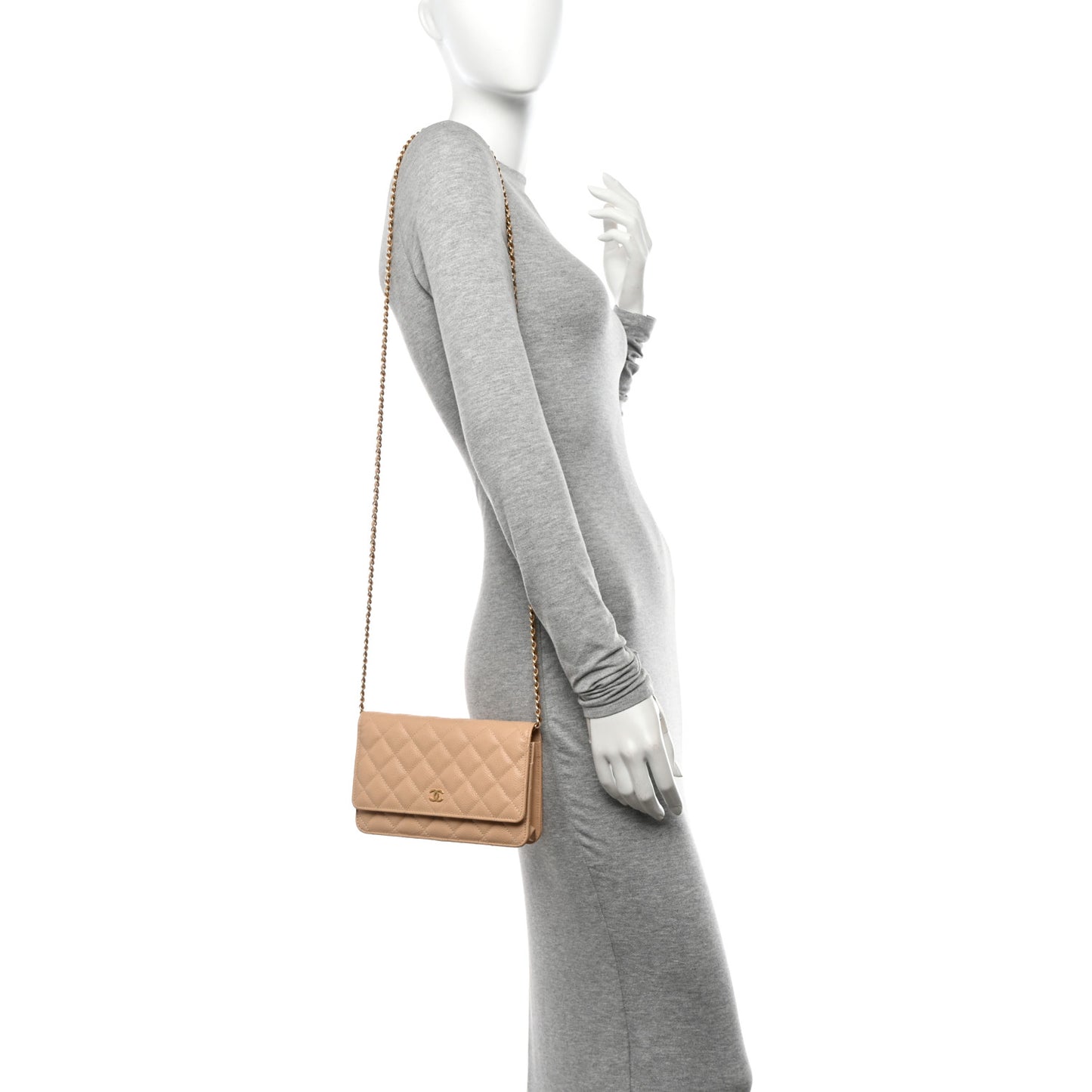 Caviar Quilted Wallet On Chain WOC Beige