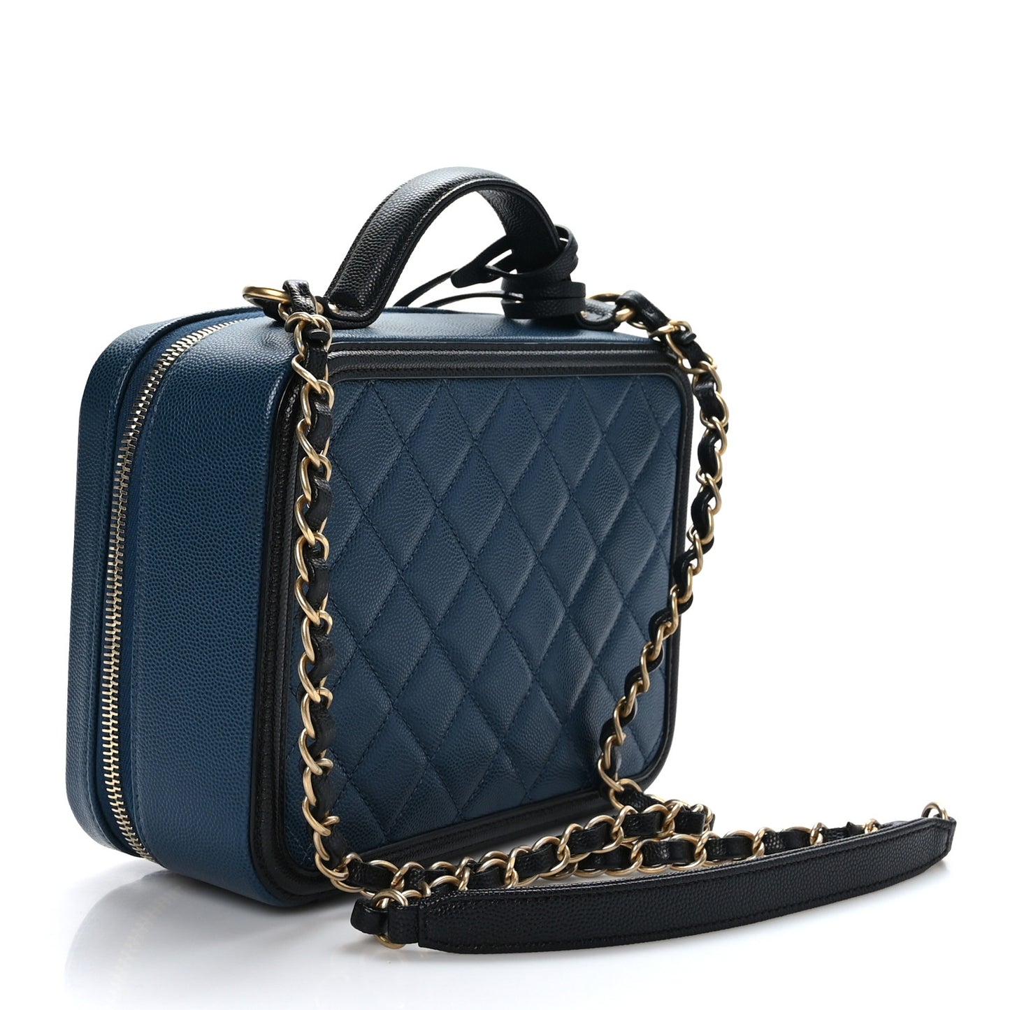 Caviar Quilted Medium CC Filigree Vanity Case Navy Black