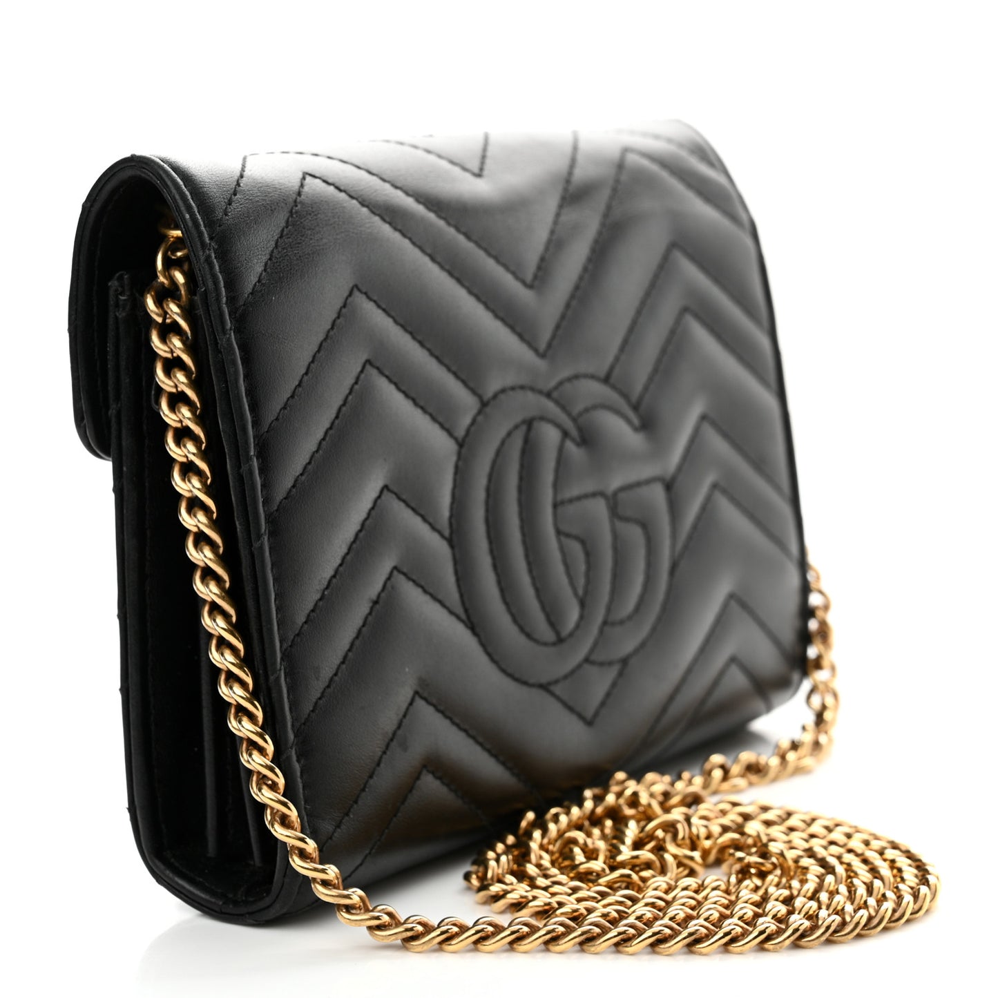 Calfskin Matelasse GG Marmont Chain Wallet Black