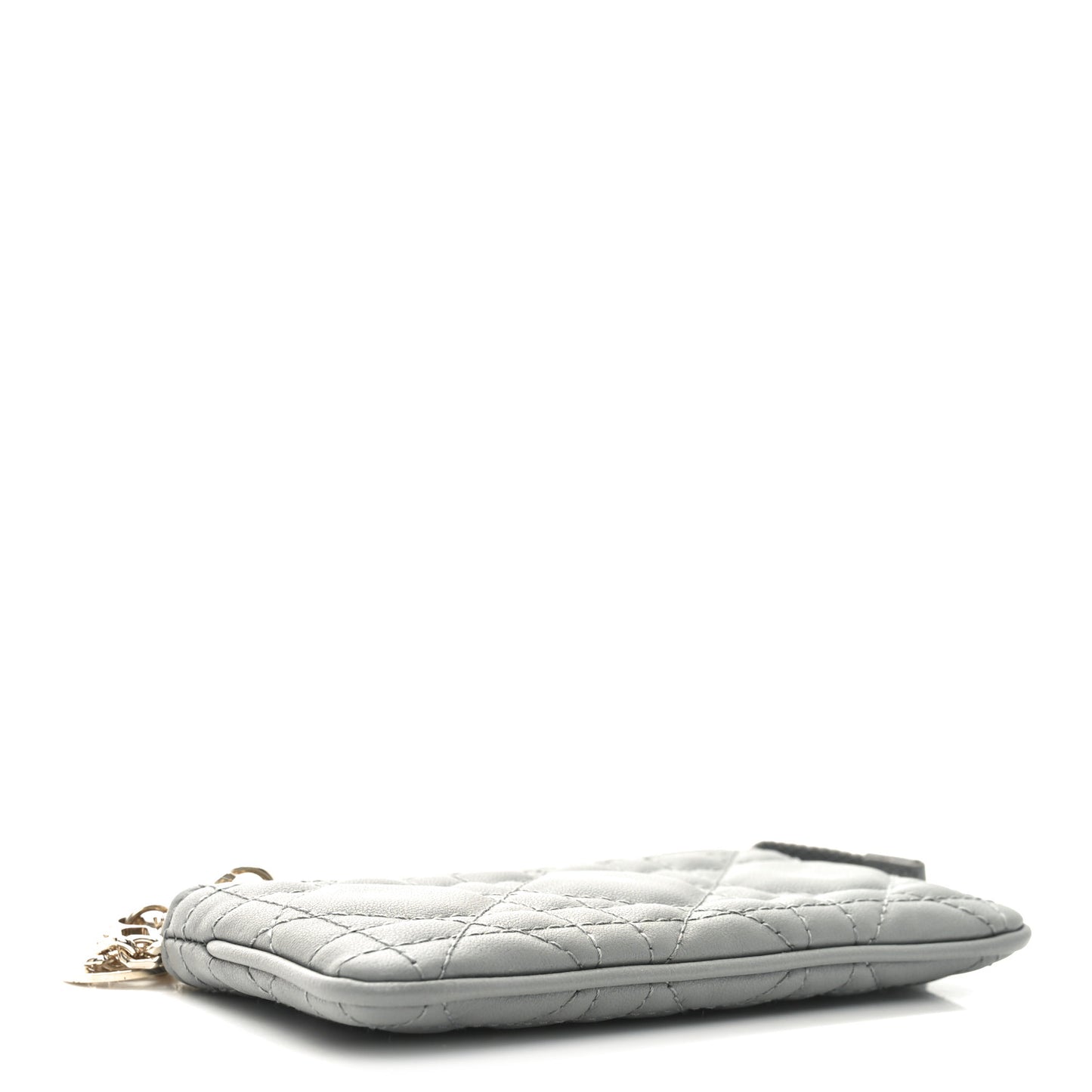 Lambskin Cannage Lady Dior Zipped Key Case Stone Grey
