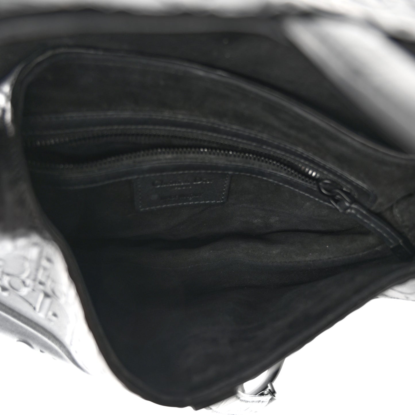 Calfskin Embossed Oblique Saddle Bag Black