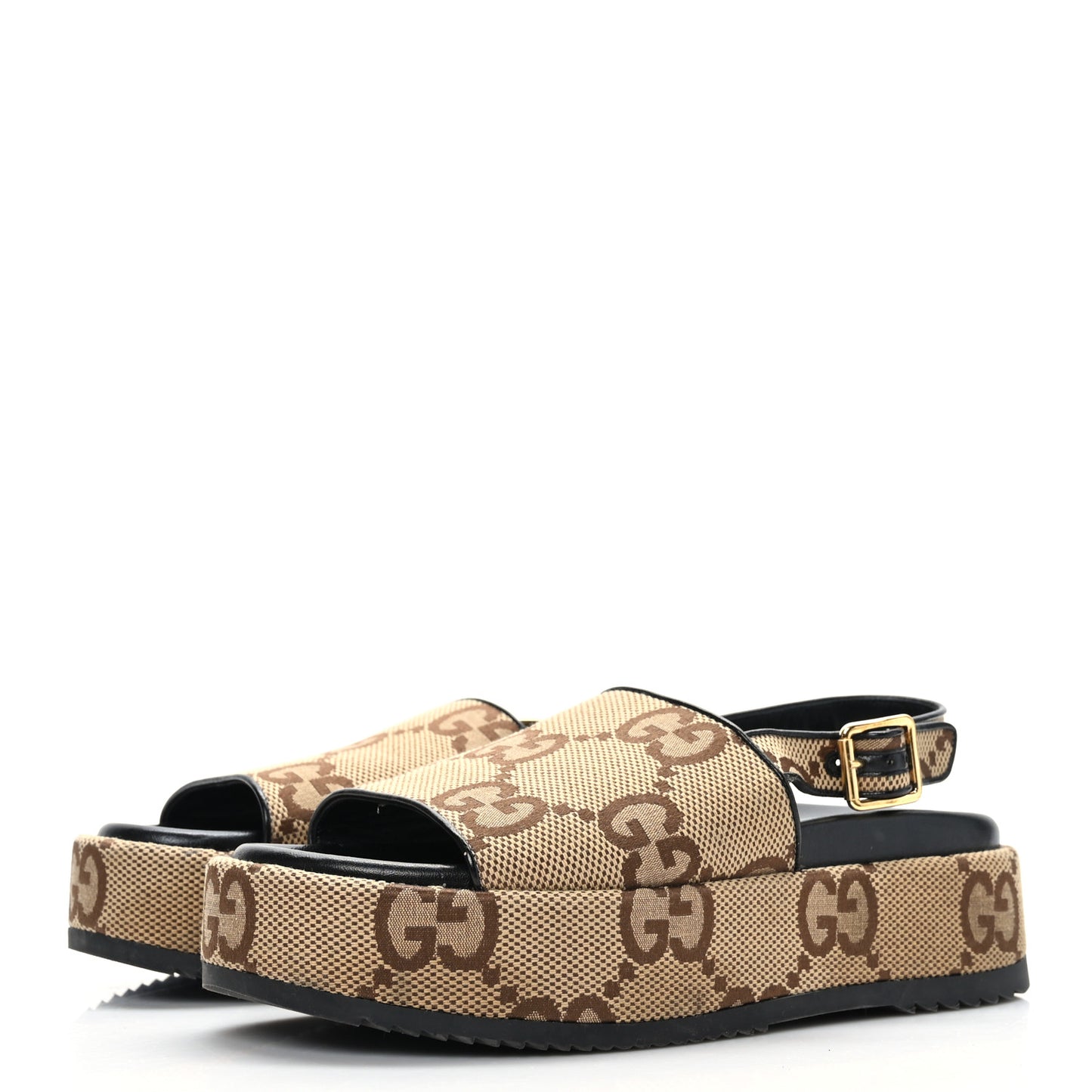 Monogram Maxi GG Granada Kid Angelina Platform 35mm Slingback Sandals 38 Camel Ebony Black