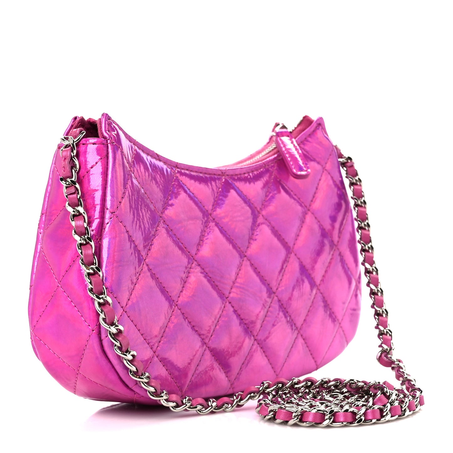Iridescent Mirror Goatskin Clutch With Chain Pink