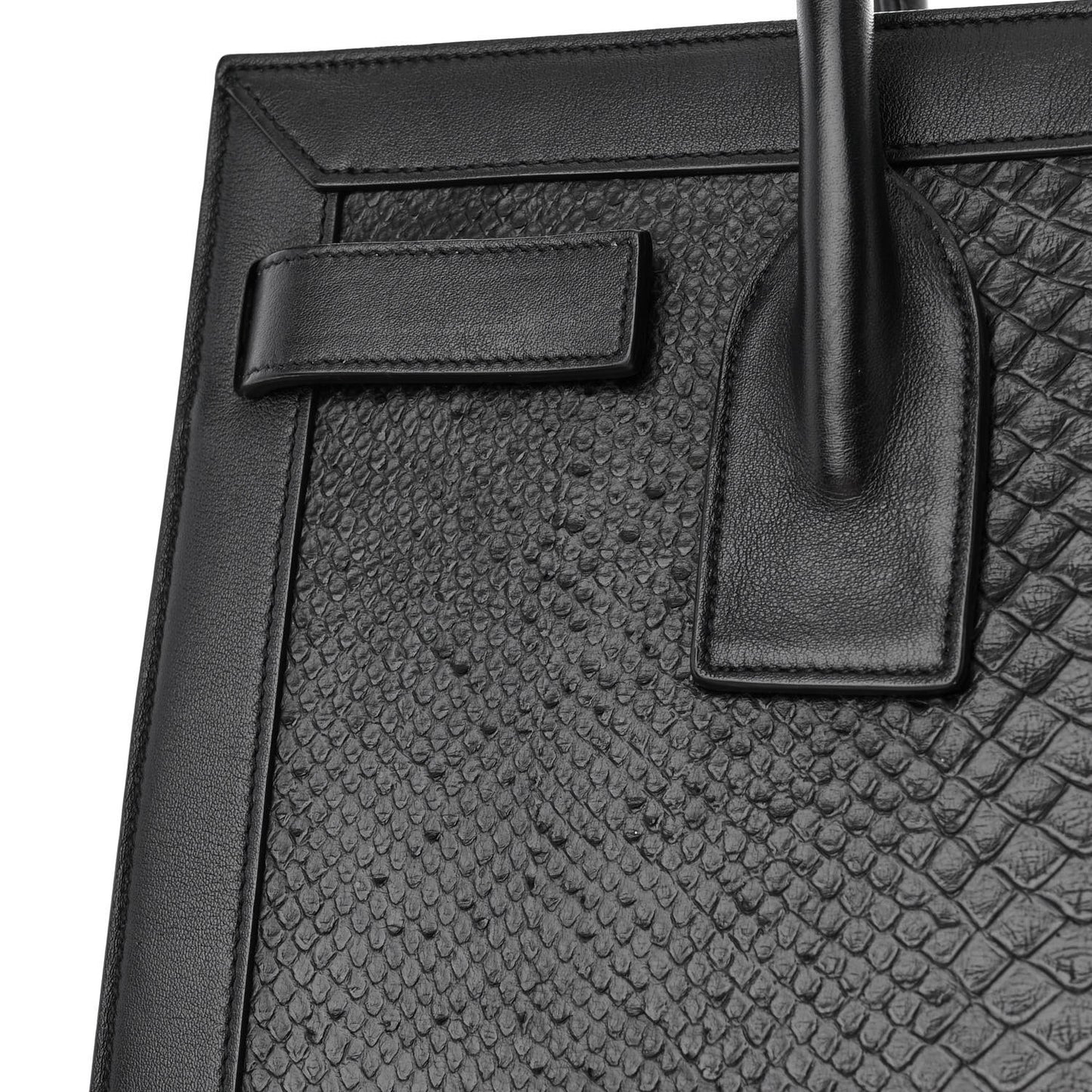 Python Calfskin Embossed Small Sac de Jour Black