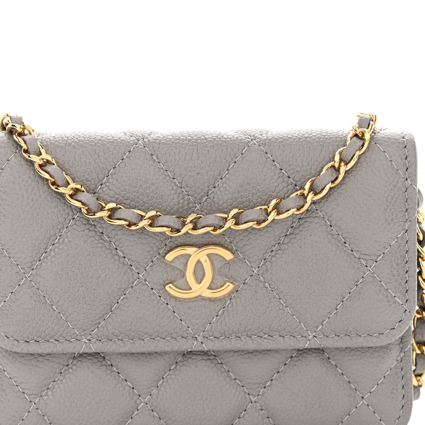 Caviar Quilted Miss Coco Clutch With Chain Grey