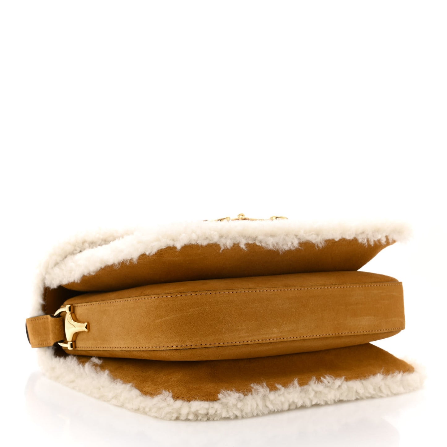 Suede Shearling Horsebit 1955 Shoulder Bag Honey Beige Milk