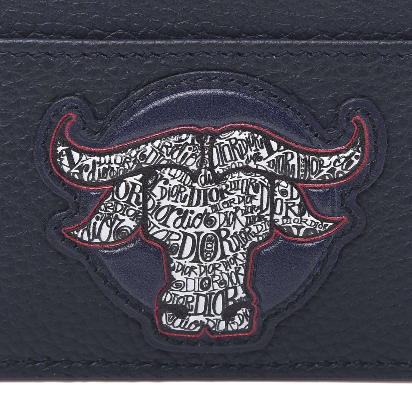 X SHAWN STUSSY Grained Calfskin Ox Head Card Holder Navy Blue