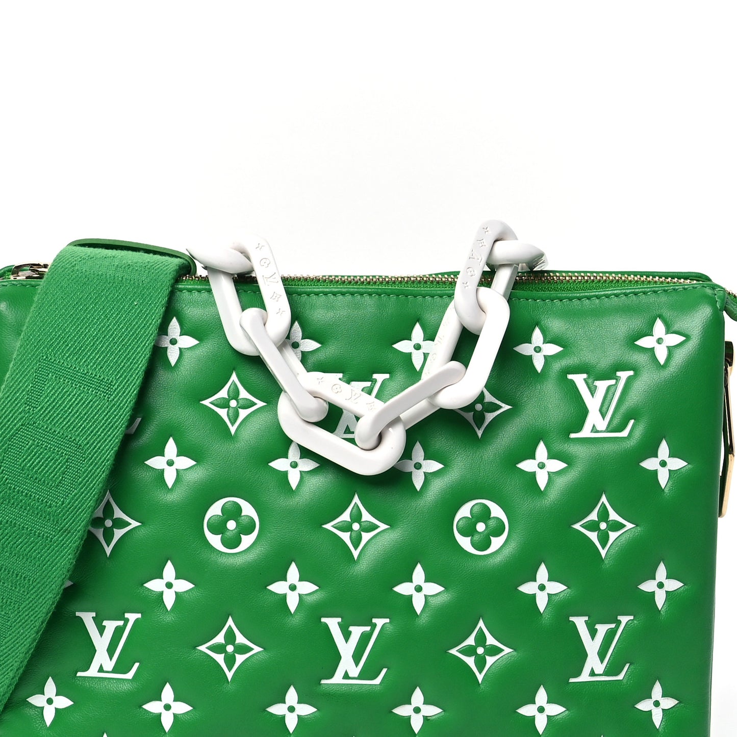 Lambskin Embossed Monogram LV Match Coussin PM Green White