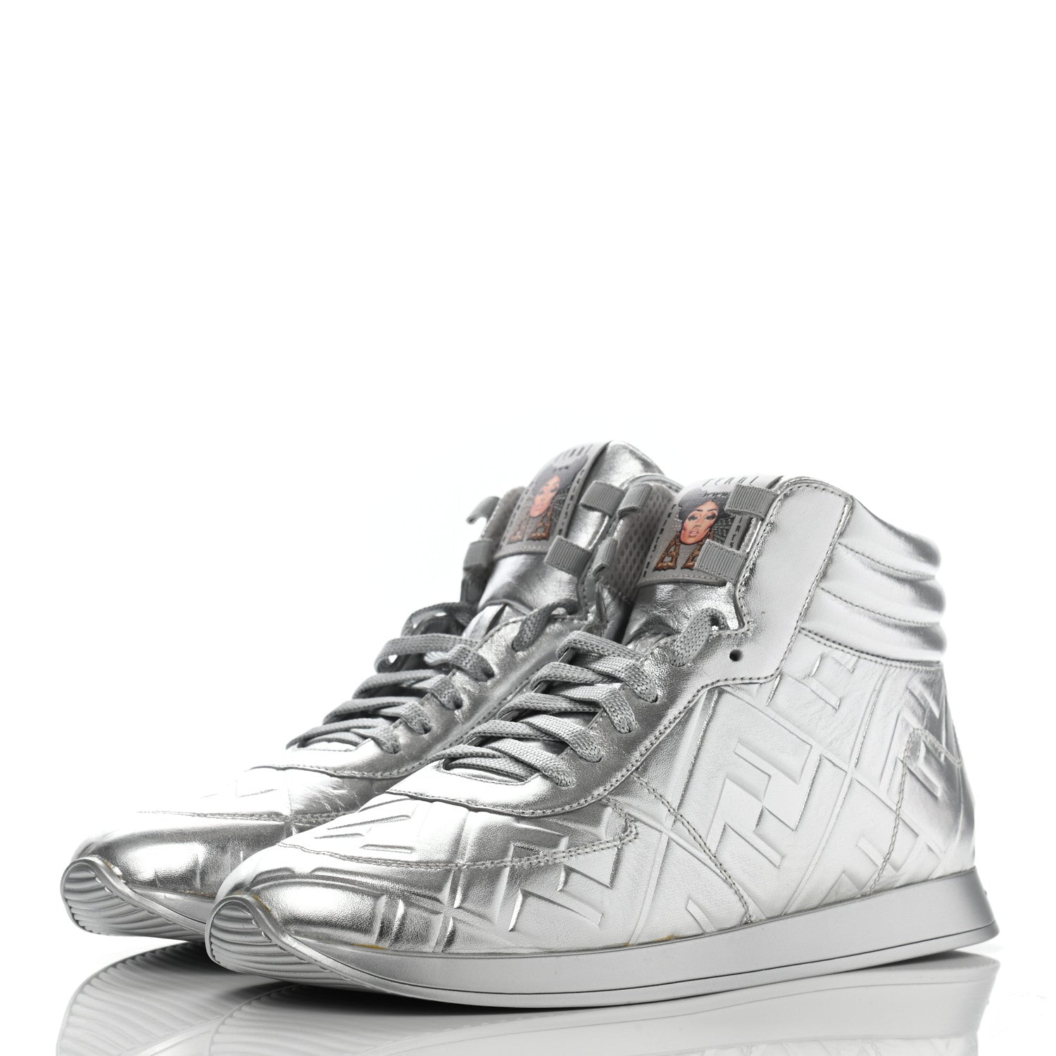 Fendi X NICKI MINAJ Metallic Nappa Macro FF Embossed Prints On High Top Sneakers 40 Silver 3 of 9