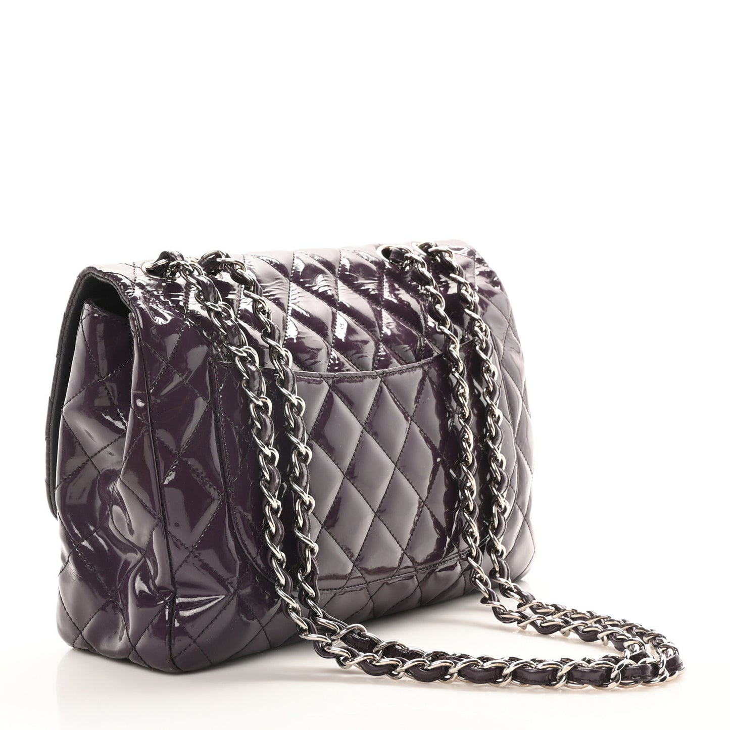 Patent Quilted Jumbo Single Flap Dark Purple
