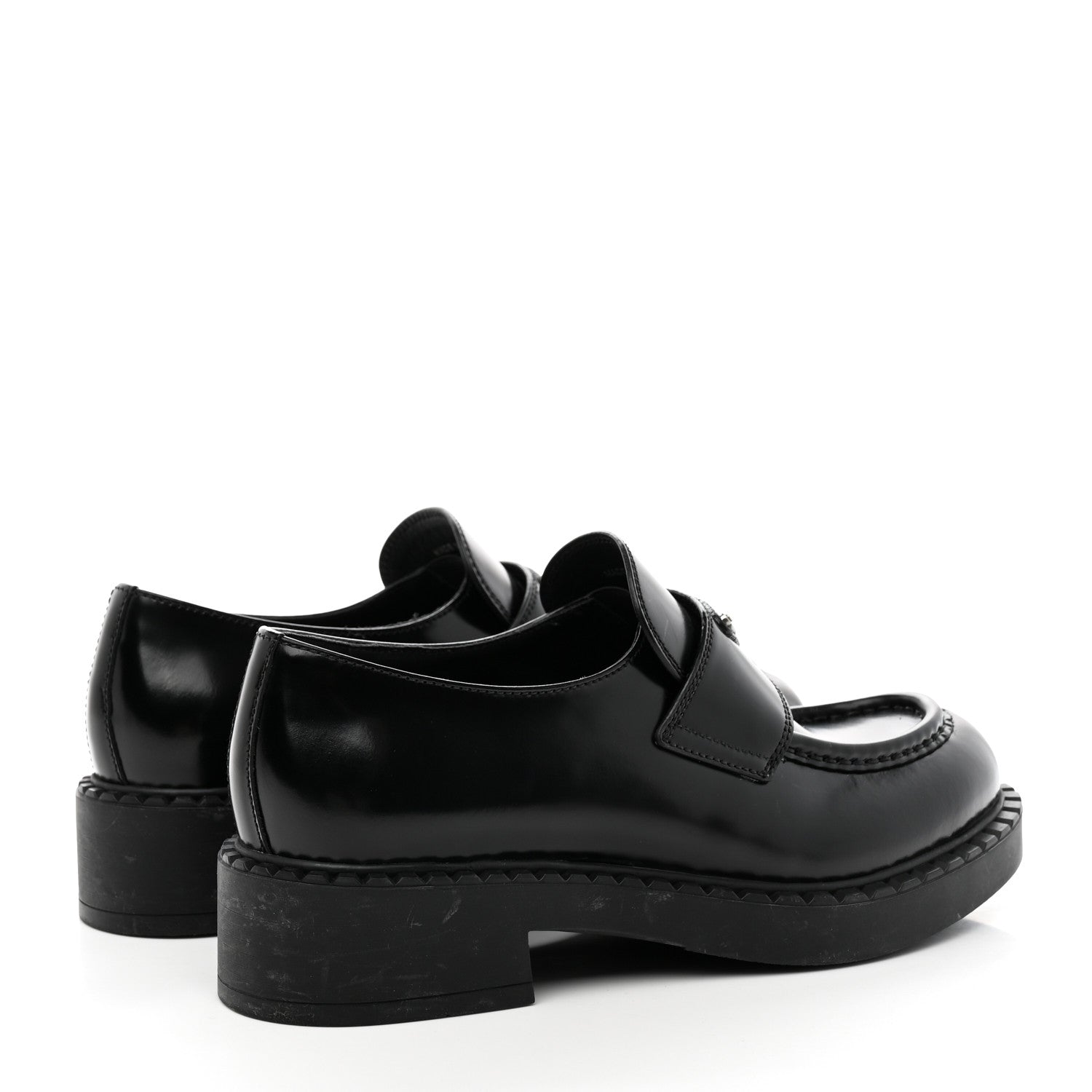 Prada Spazzolato Metal Triangle Logo 50mm Loafers 39 Black 4 of 13