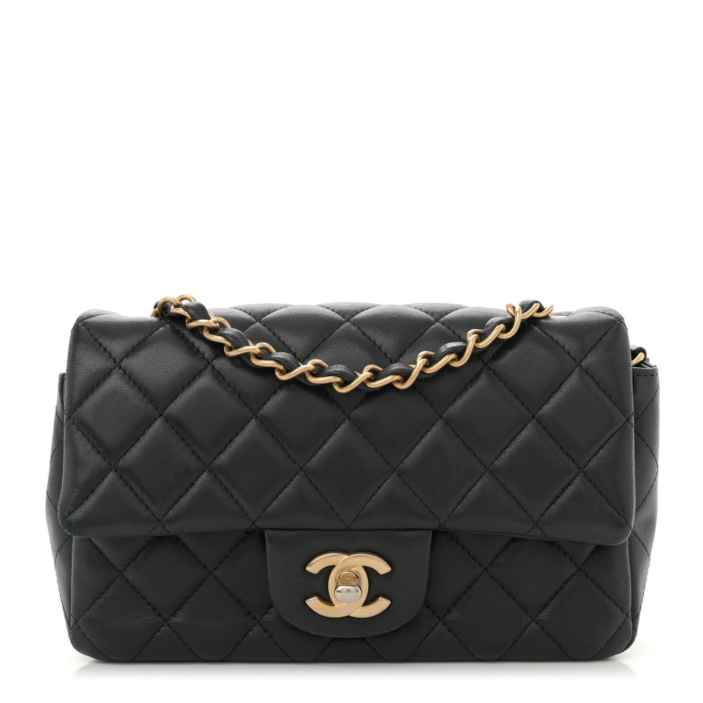 Lambskin Quilted Mini Rectangular Flap Black