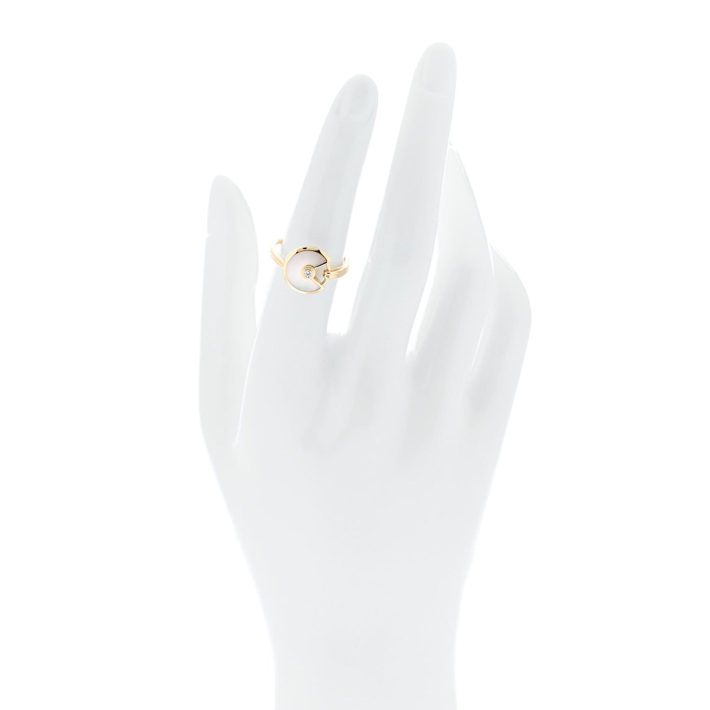 18K Yellow Gold Diamond Mother of Pearl Amulette de Cartier Ring 52 6