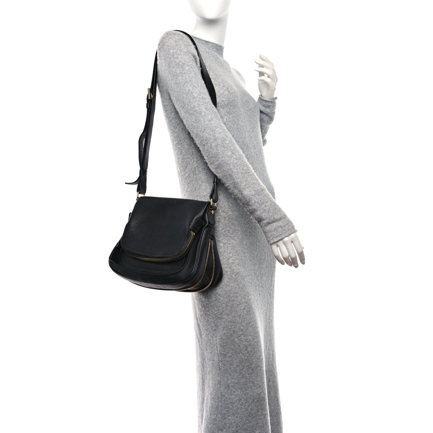 Grained Calfskin Medium Jennifer Crossbody Bag Black