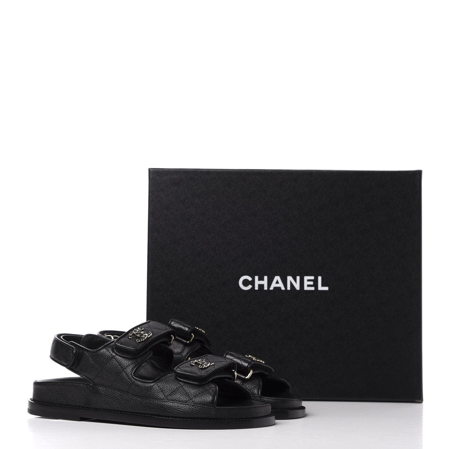 Grained Calfskin Velcro Dad Sandals 36 Black