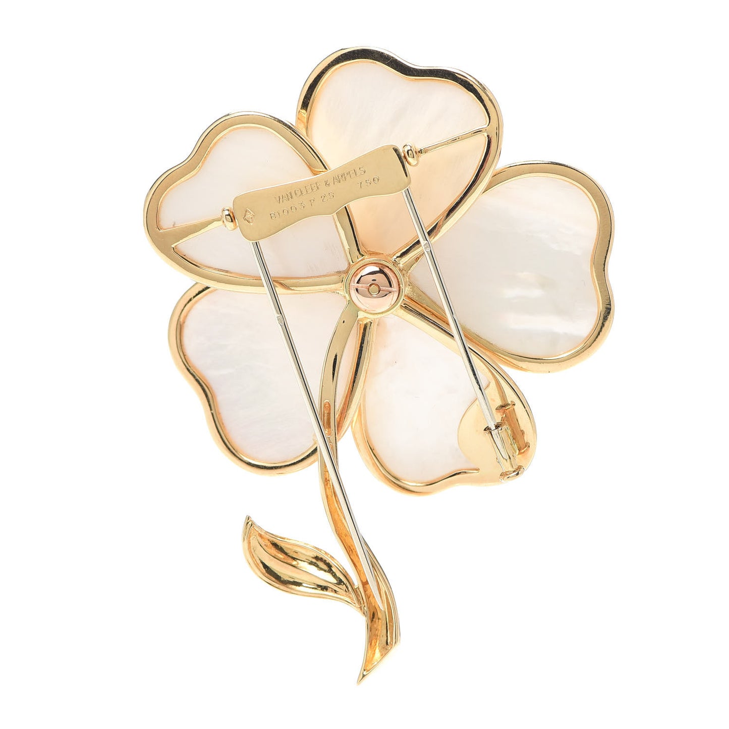 18K Yellow Gold Diamond Mother of Pearl Medium Clematite Brooch Pin