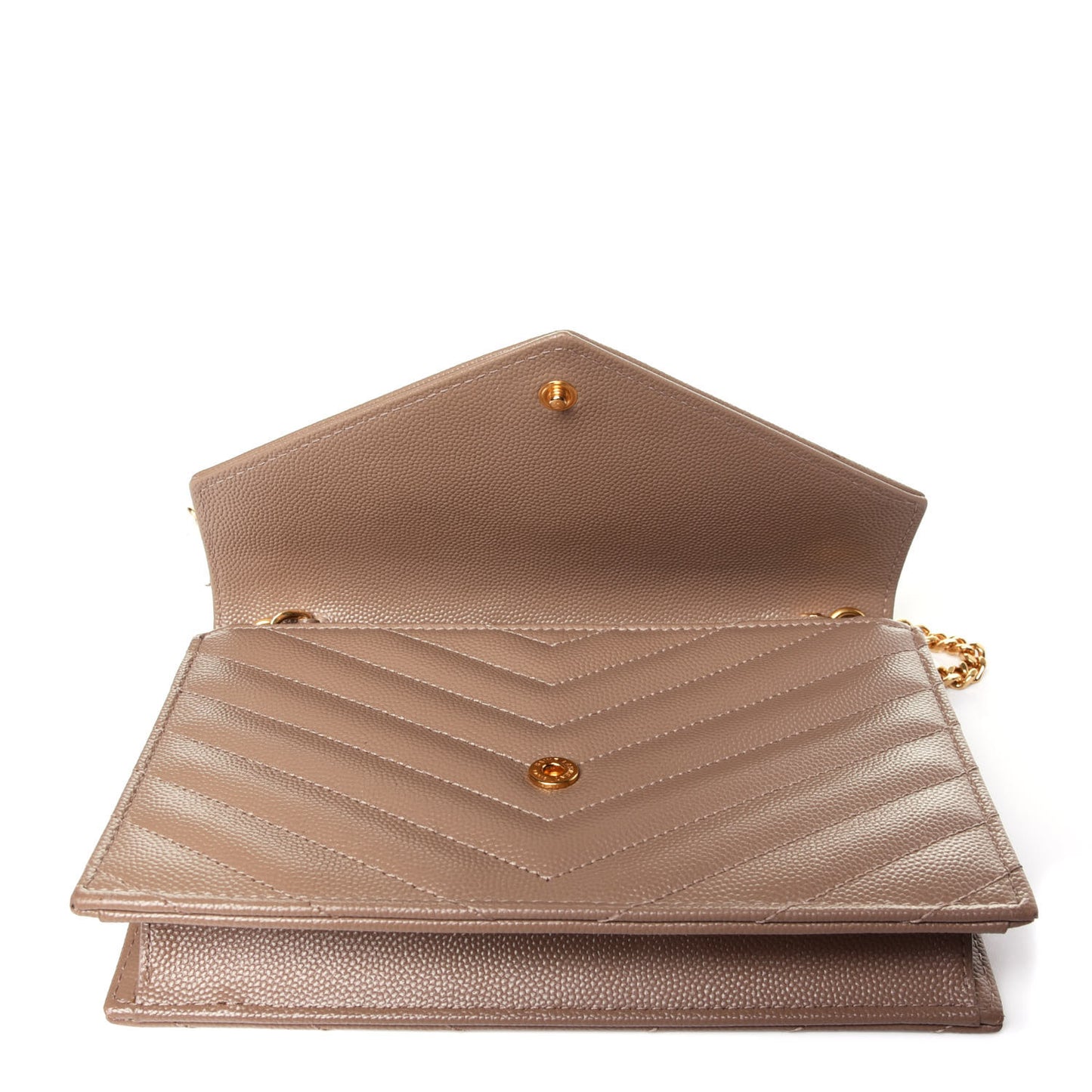 Grain De Poudre Matelasse Chevron Monogram Envelope Chain Wallet Dark Beige