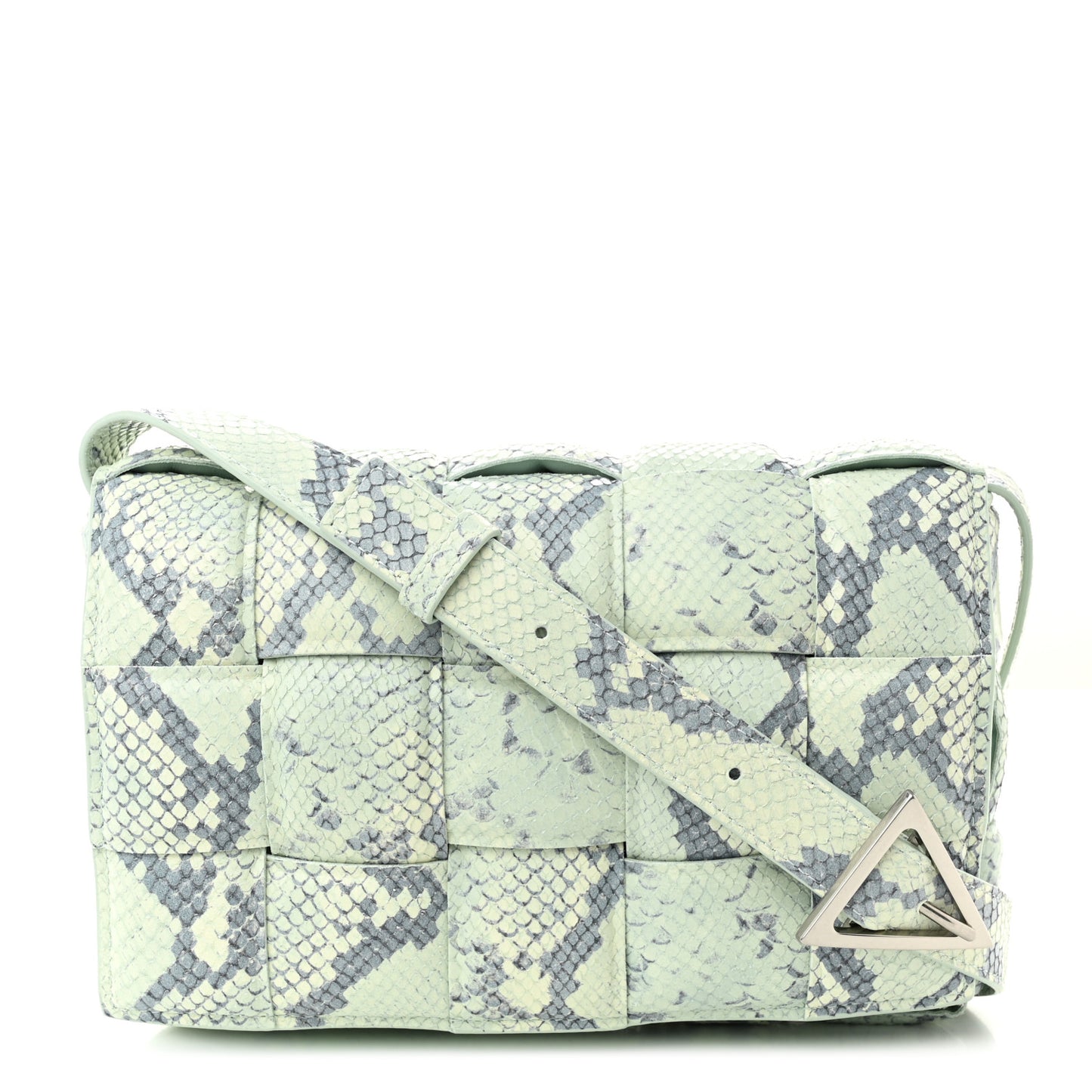 Goatskin Python Embossed Padded Cassette Crossbody Bag Dew Black Silver