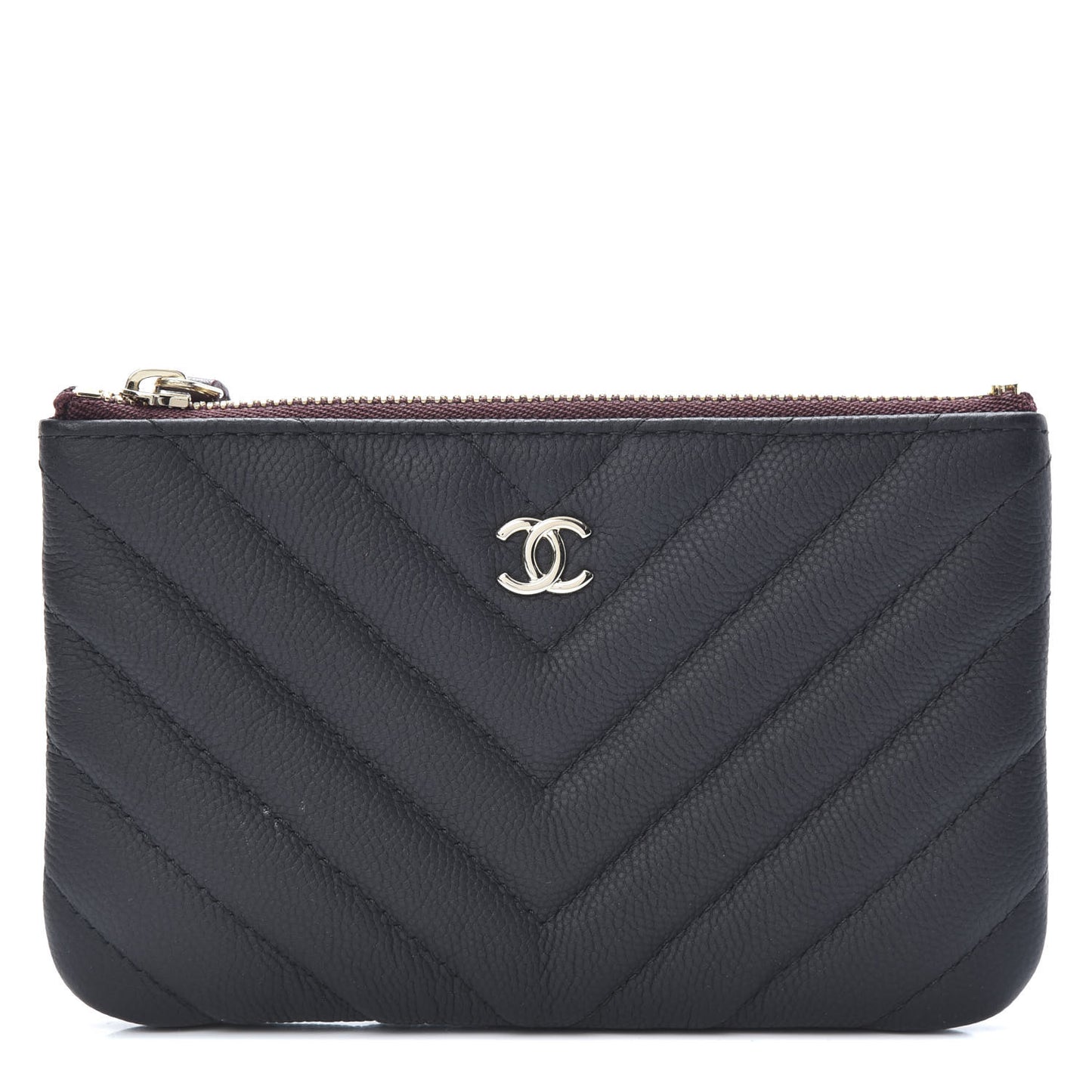Caviar Chevron Quilted Small Cosmetic Case Black