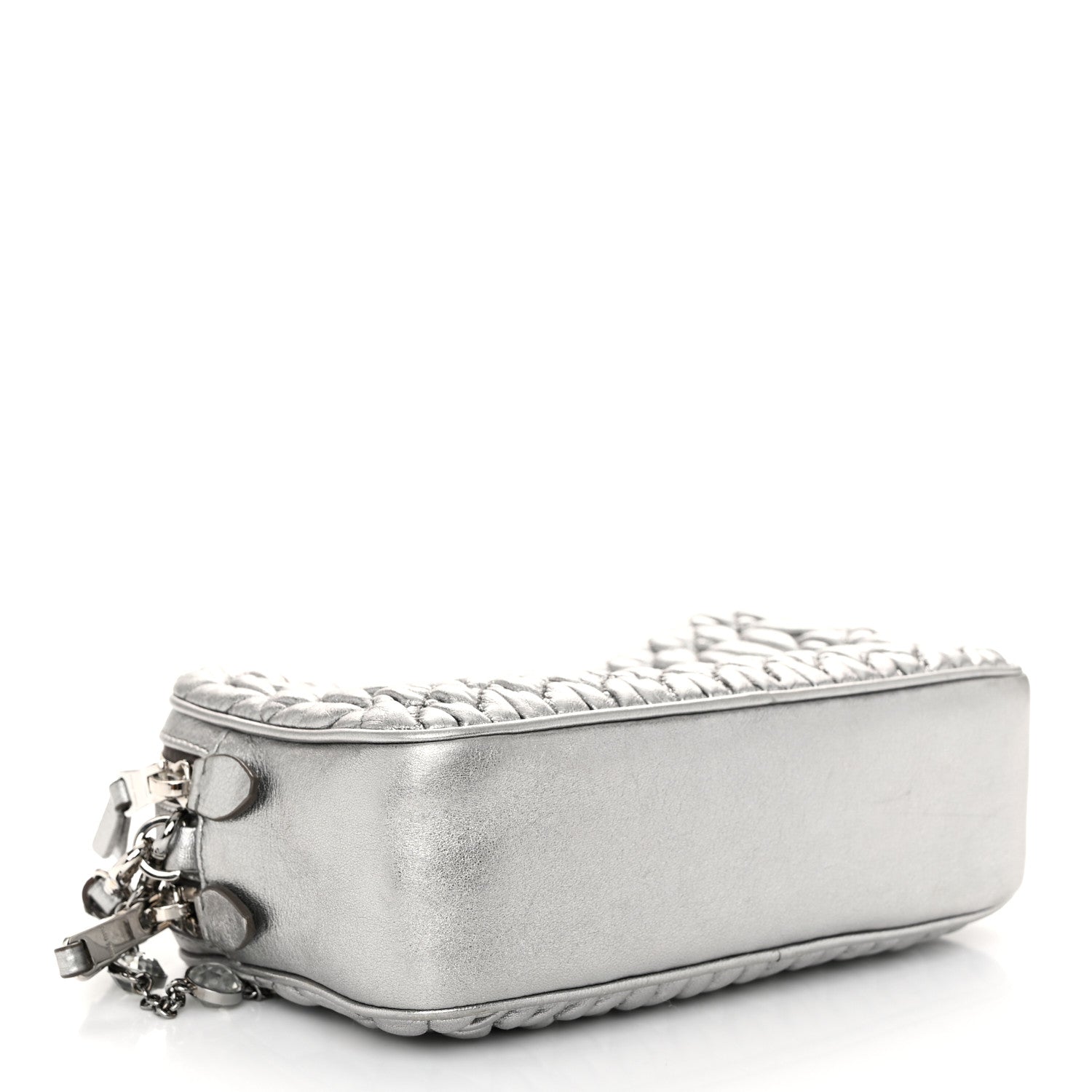 Miu Miu Metallic Nappa Matelasse Crystal Double Zip Pochette Cromo 4 of 10