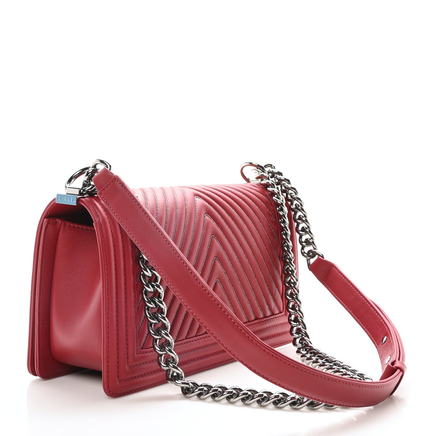Lambskin Chevron Chain Stitched Medium Boy Flap Dark Red