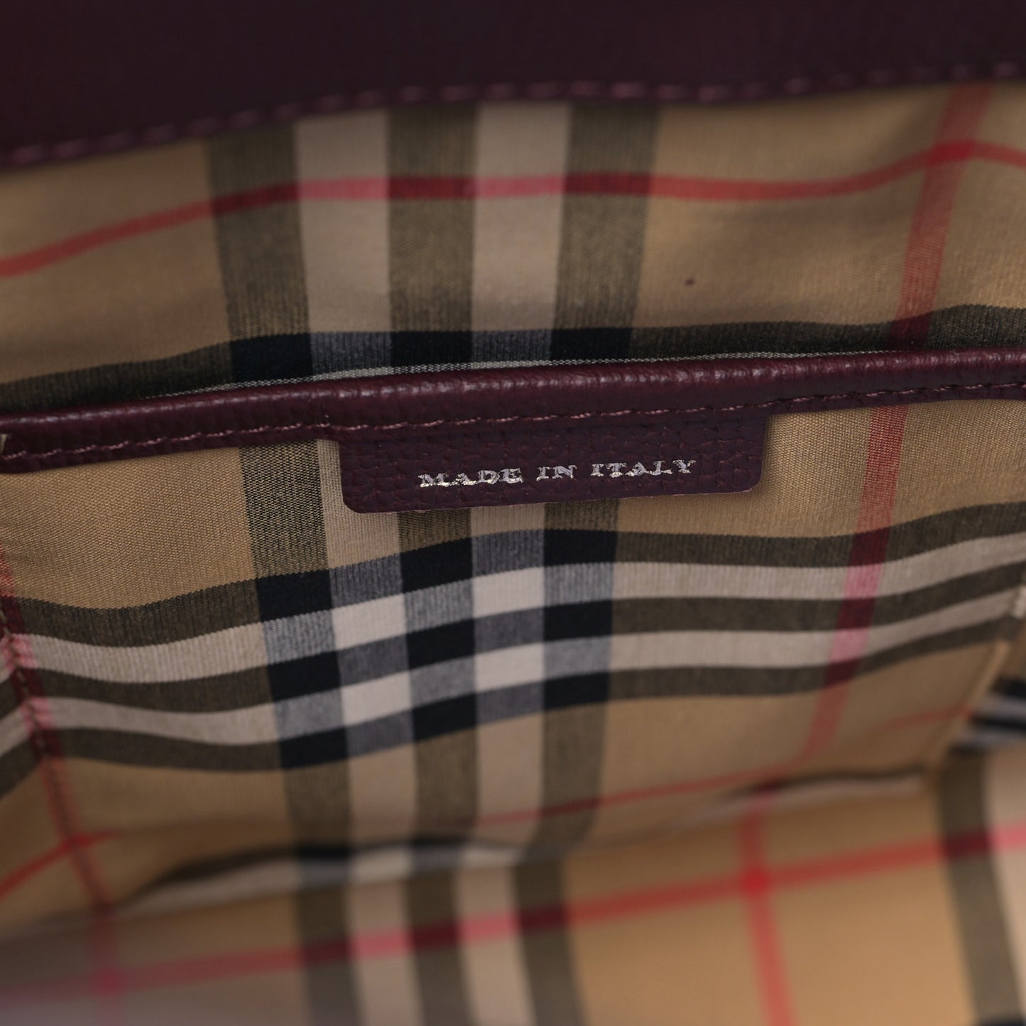 Derby Calfskin House Check Medium Banner Tote Burgundy