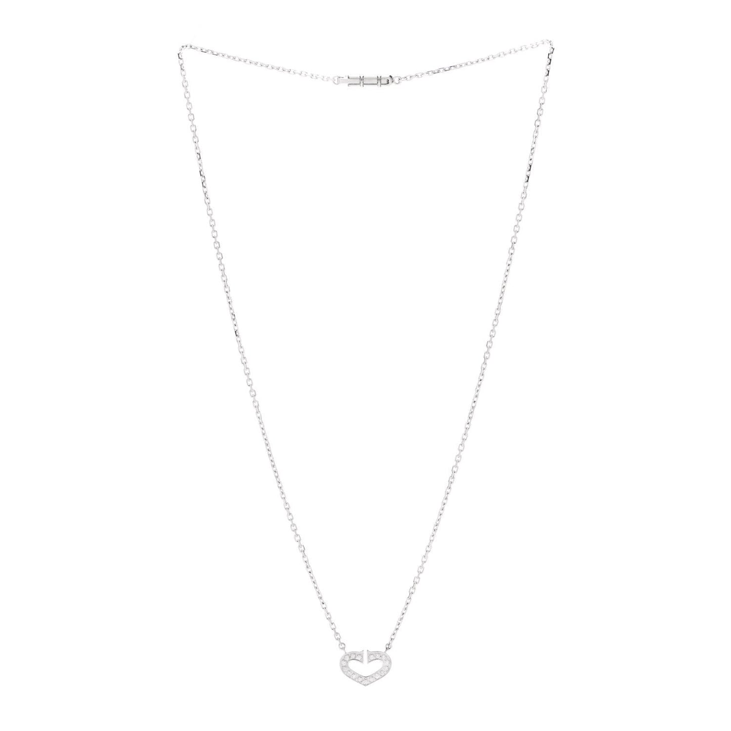 18K White Gold Diamond Small Hearts and Symbols Pendant Necklace