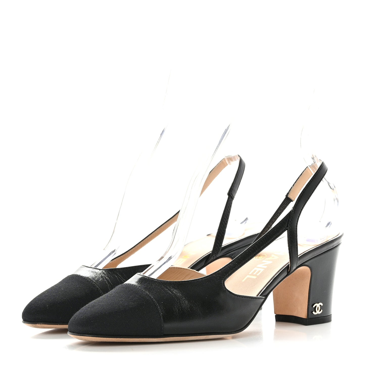 Goatskin Grosgrain Cap Toe CC Slingback Sandals 36 Black