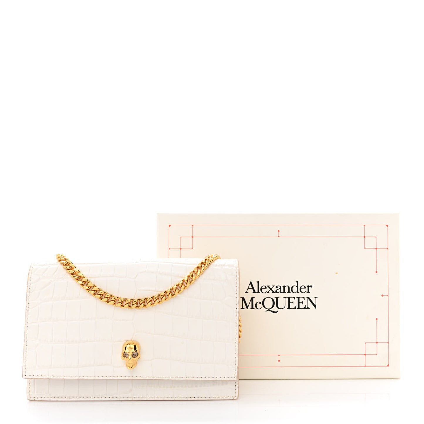 Calfskin Crocodile Embossed Skull Mini Crossbody Bag White