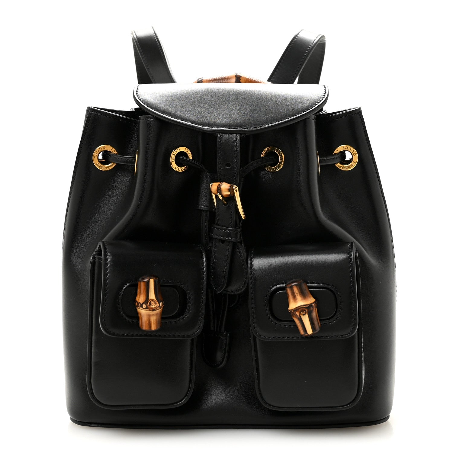 Gucci Preloved Bamboo Leather Backpack Wo - Black
