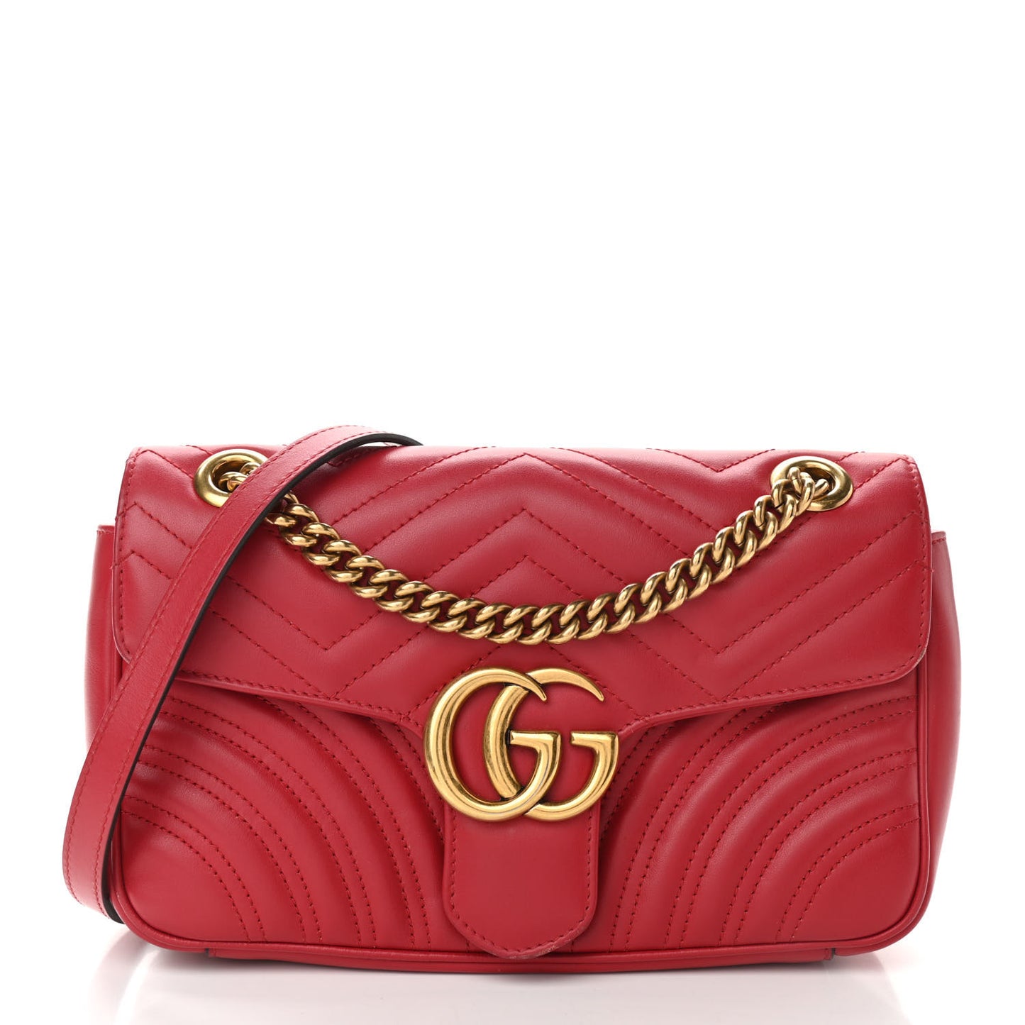 Calfskin Matelasse Small GG Marmont Shoulder Bag Hibiscus Red